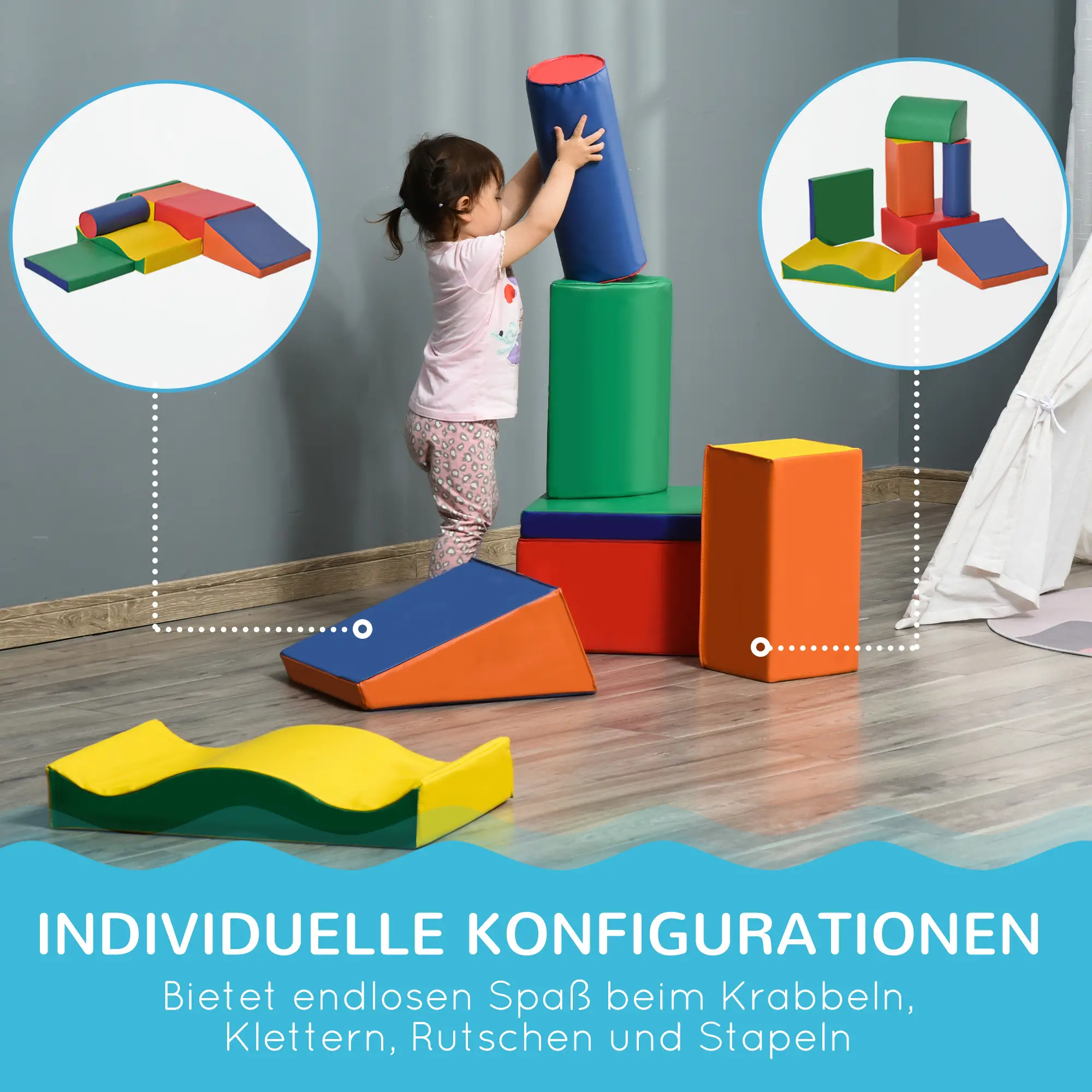 HOMCOM Softbausteine Spielbausteine 7-tlg. fördert Fantasie, leicht zu reinigen