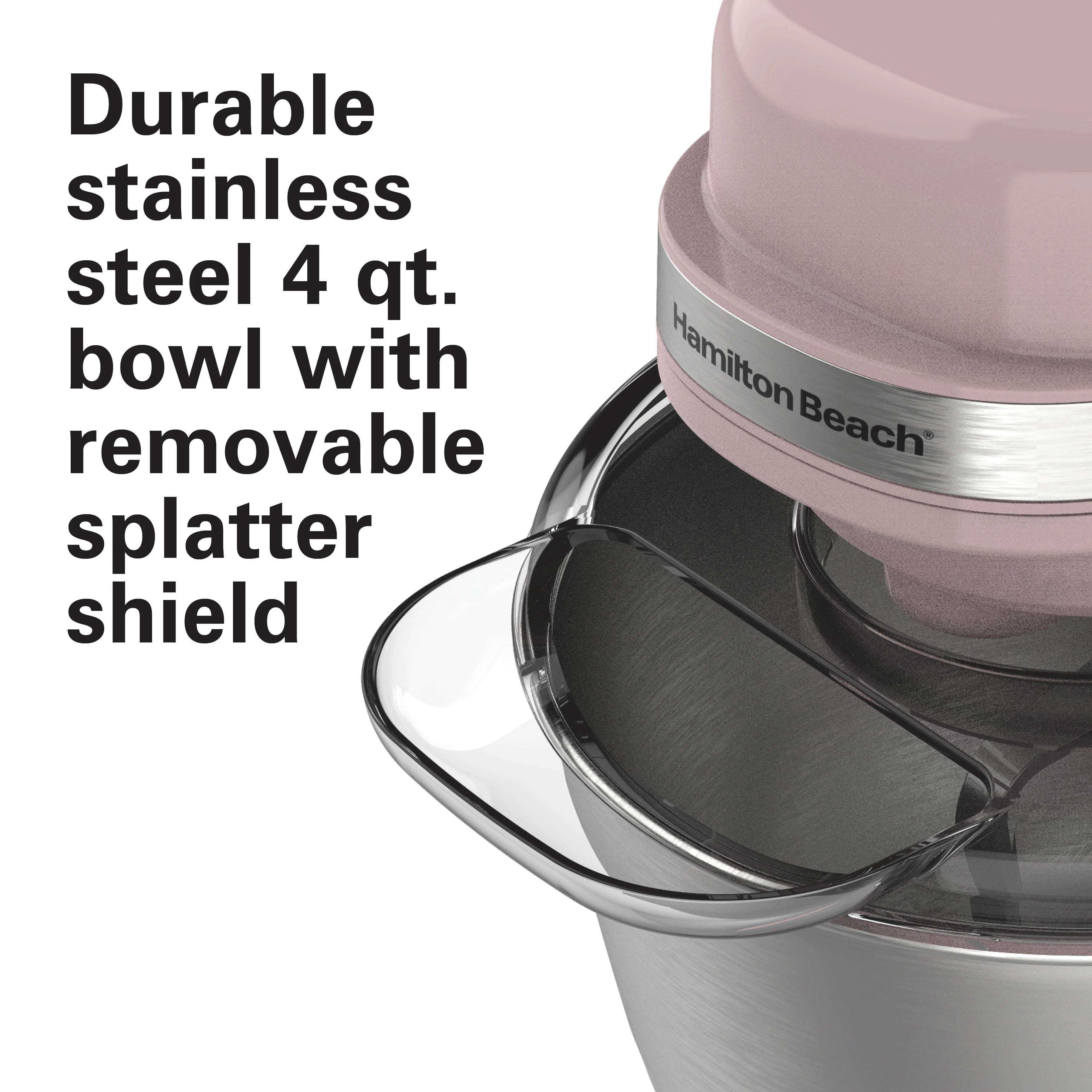 Hamilton Beach 4 Quart Stand Mixer for Kitchen, 7 Speeds, Tilt-Head, Dough Hook, Whisk & Flat Beater, White