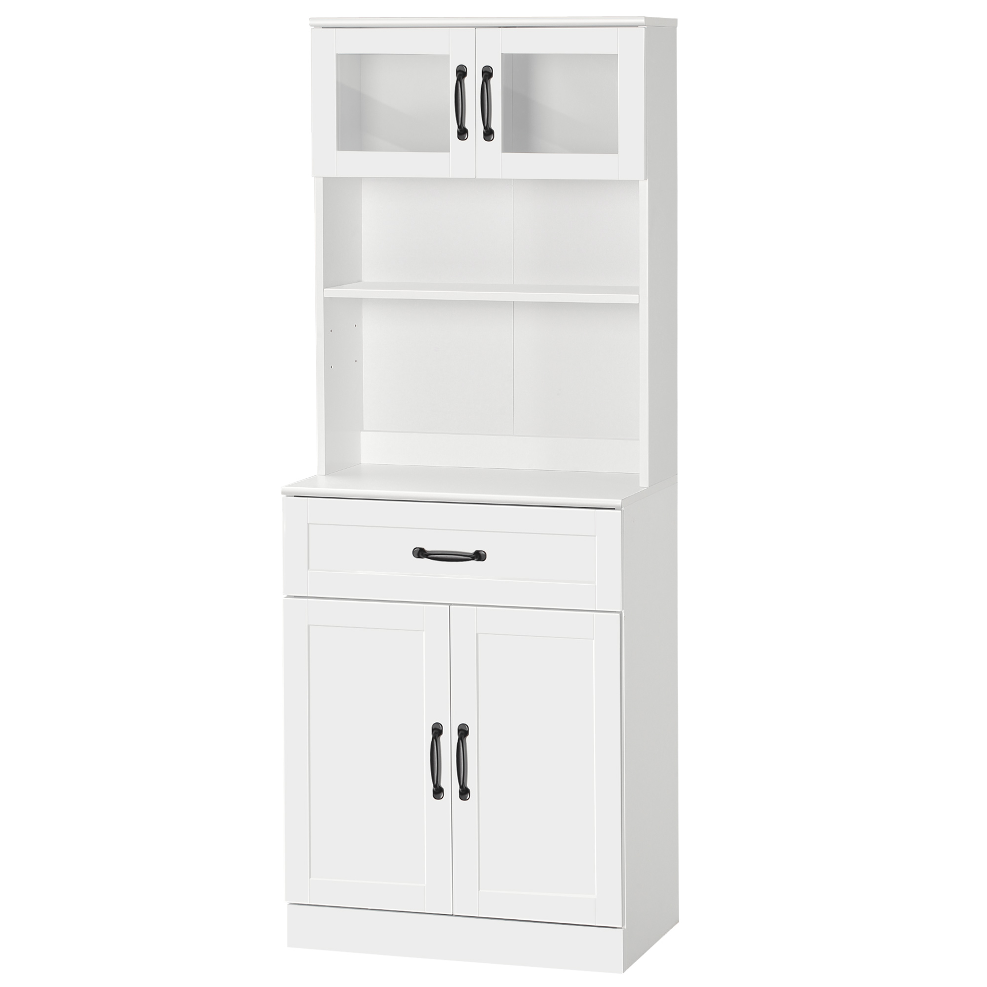 HOMCOM Buffetschrank Küche 2 Glastüren Regal Schublade und Doppeltürschrank 60 x 38 x 161 cm Weiß