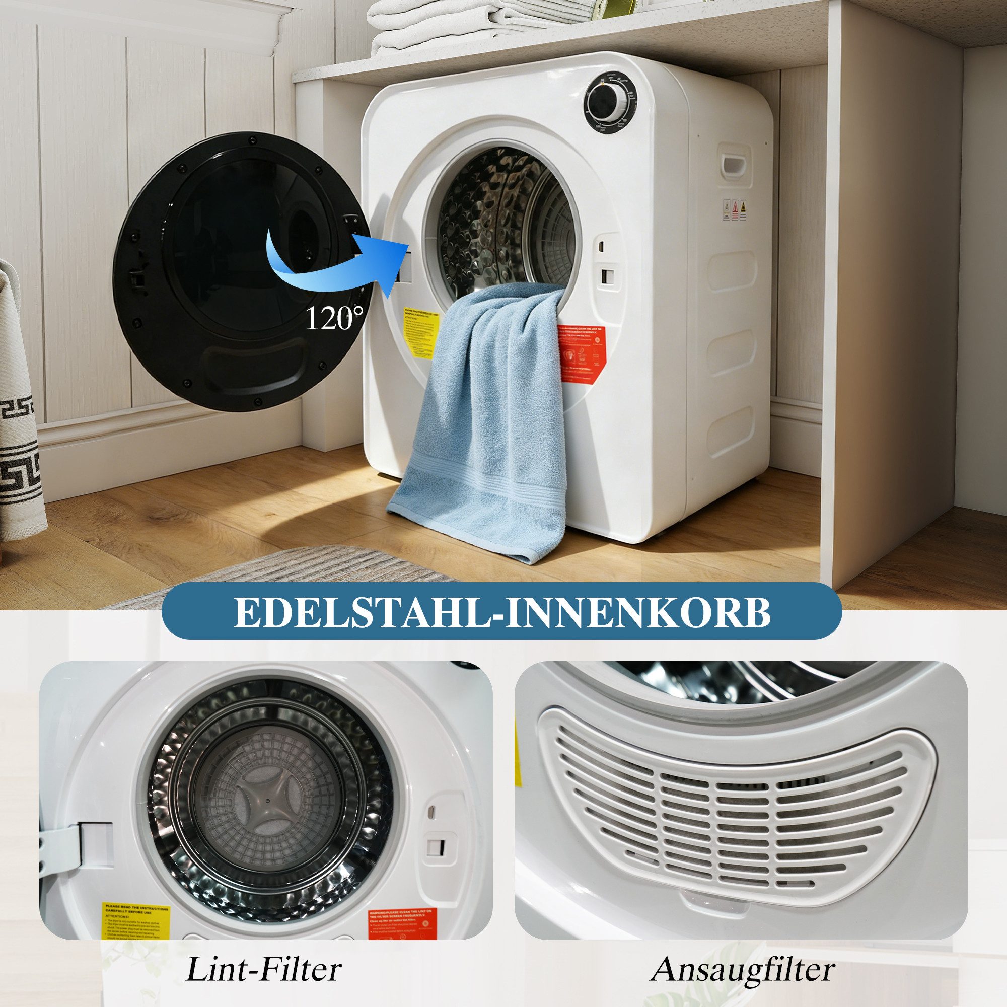 Ablufttrockner Edelstahltrommel, 4 Programme, Kühlfunktion, wand- & stapelbar GDZ40-301M