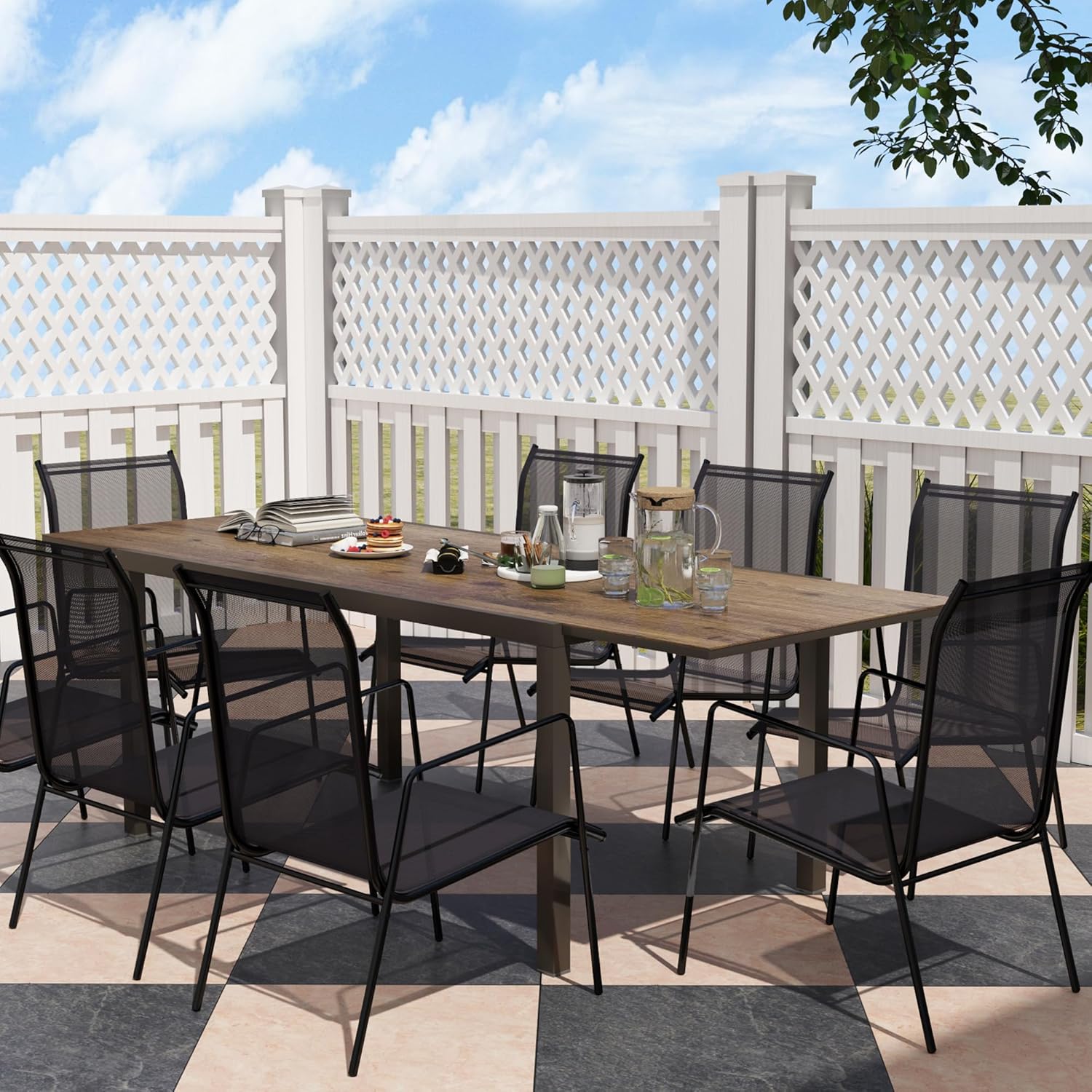 Outsunny Extendable Garden Table 160/240 x 90 x 74 cm, Extendable Dining Table for 6-8 People in Aluminium with Wood Effect Top in DPC for Patio, Balcony and Outdoor, Brown