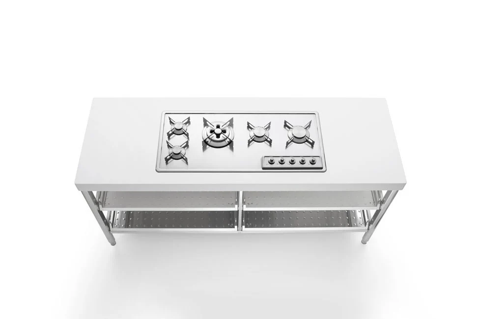 Alpes F 499/4GTC - Piano cottura a gas da incasso, semifilo, acciaio inox, 5 fuochi, 99x46 cm