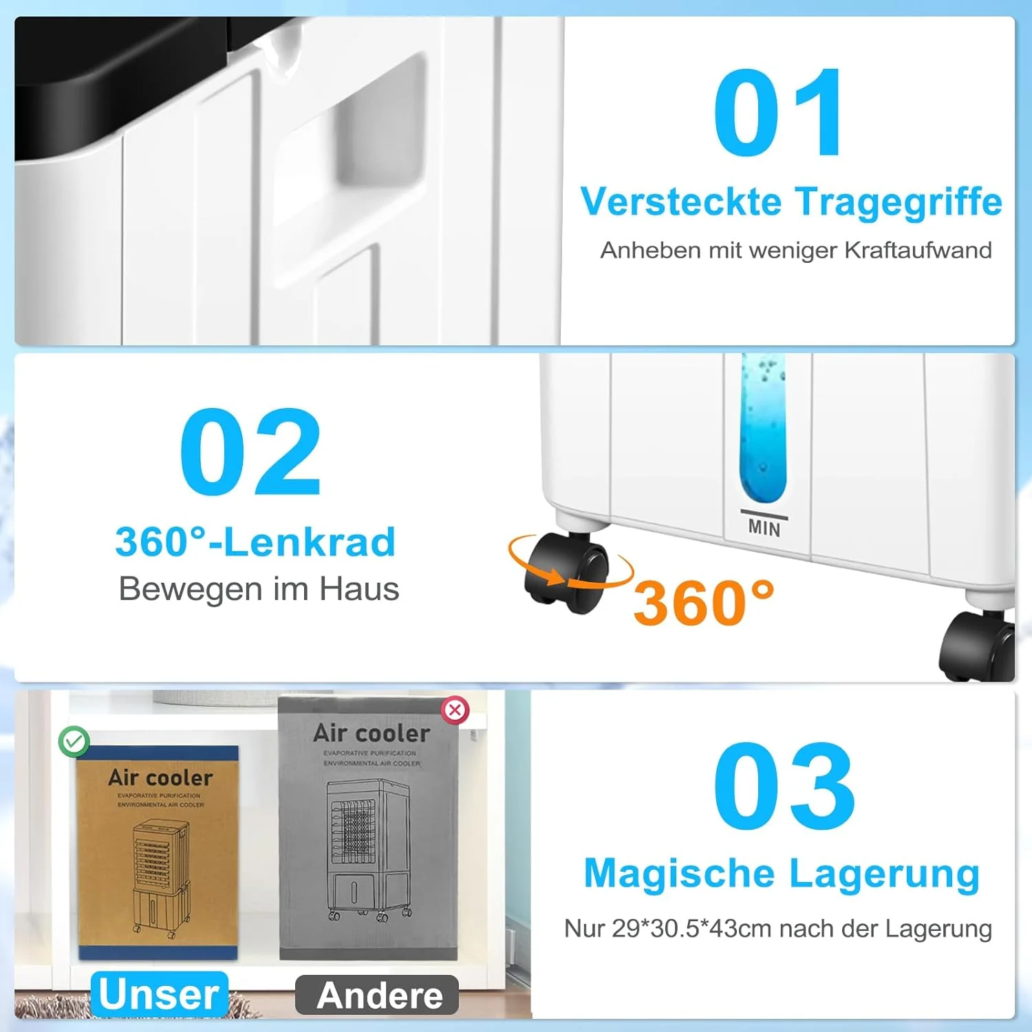 Airconditioner zonder afvoerslang, 12L 60W Mobiele Airconditioner met 12H Timer, 3 Modi, 40dB, 120�� Oscillatie, Afneembare Watertank, Afstandsbediening, Stille Luchtkoeler Air Conditioner voor Woning Kamer Ruimtes