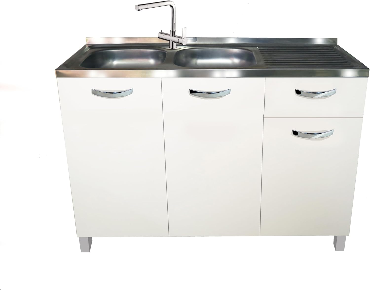 MABEL Mobile Sottolavello Cucina Bianco con Finitura Antigraffio di Semplice Montaggio - Mobile Cucina Salvaspazio con Materiale in Nobilitato Spessore 18 mm - Dimensioni: L 120cm x P 50cm x H 80,5cm