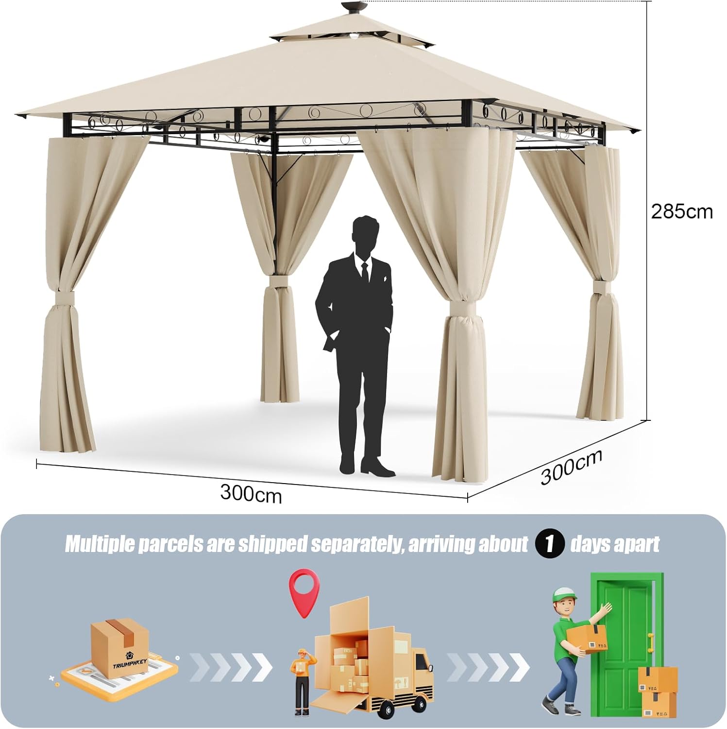 3 x 3 Waterproof Cold Proof Gazebo Garden Gazebo with Metal Frame, Patio Gazebos, Beige