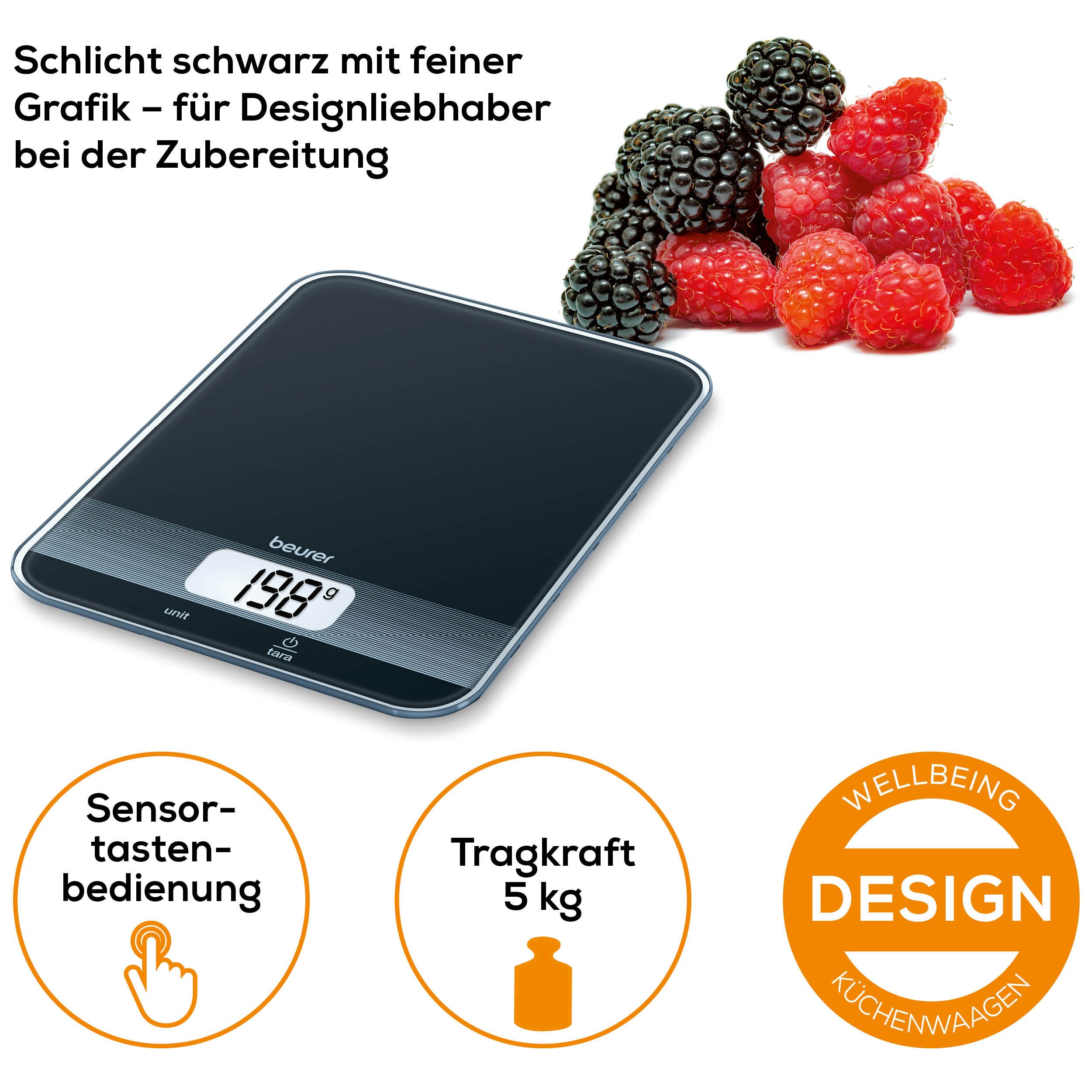 Küchenwaage KS 19 flaches Design mit 16 mm, leicht zu reinigende Glasoberfläche