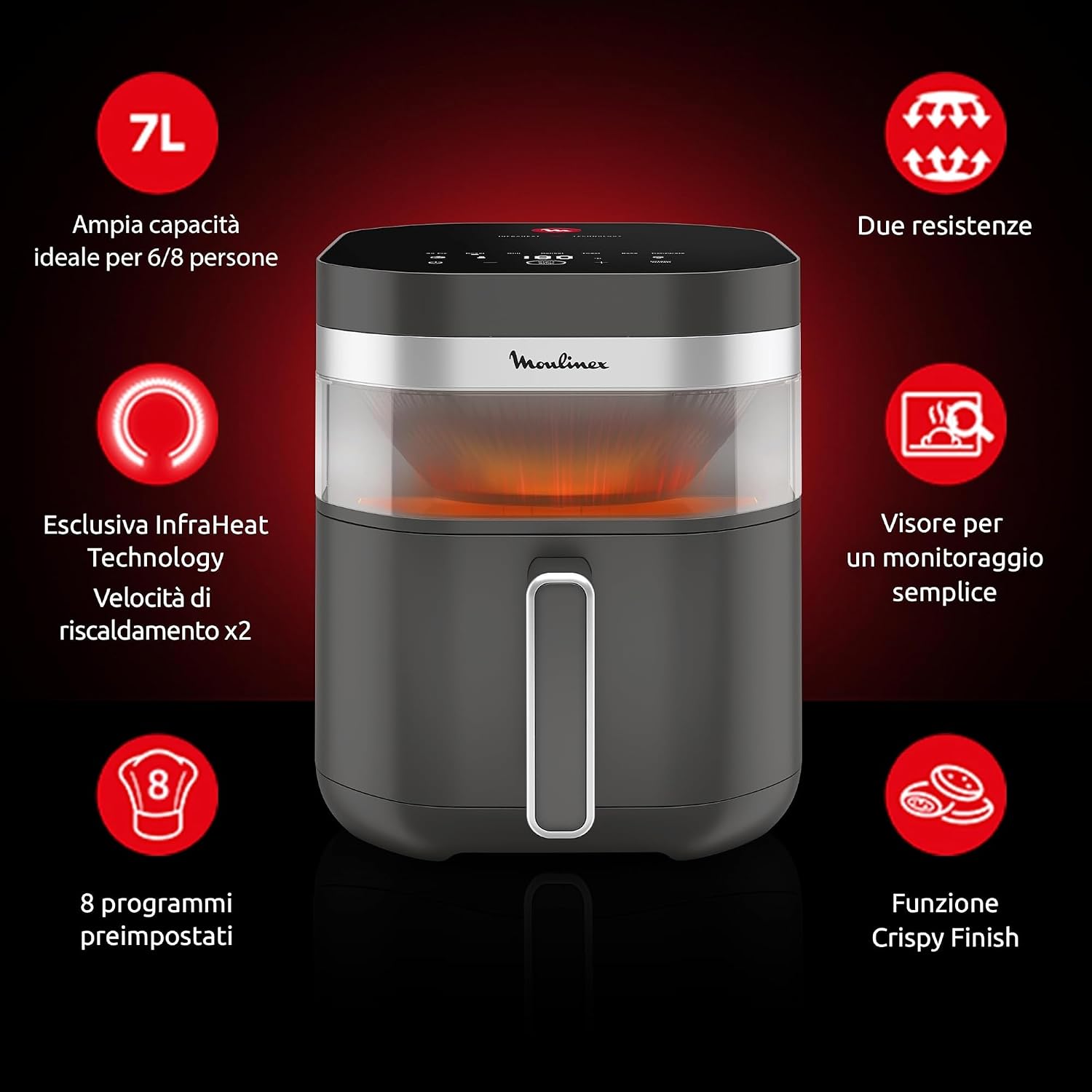 Moulinex Easy Fry Infrared, Friggitrice ad Aria 7L, Coal Grey, EZ832H