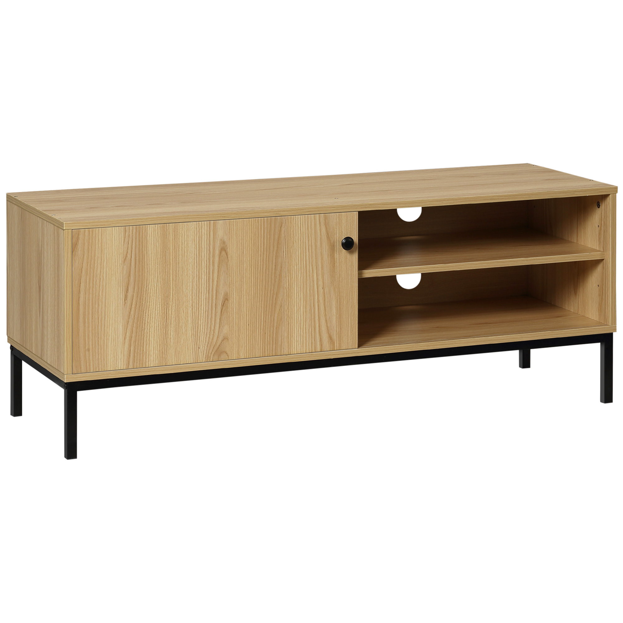 HOMCOM TV-Möbel max. 50 Zoll 3 Fächer 2 Kabeldurchlässe mit Schiebetür - Maße 120L x 39,5B x 46H cm
