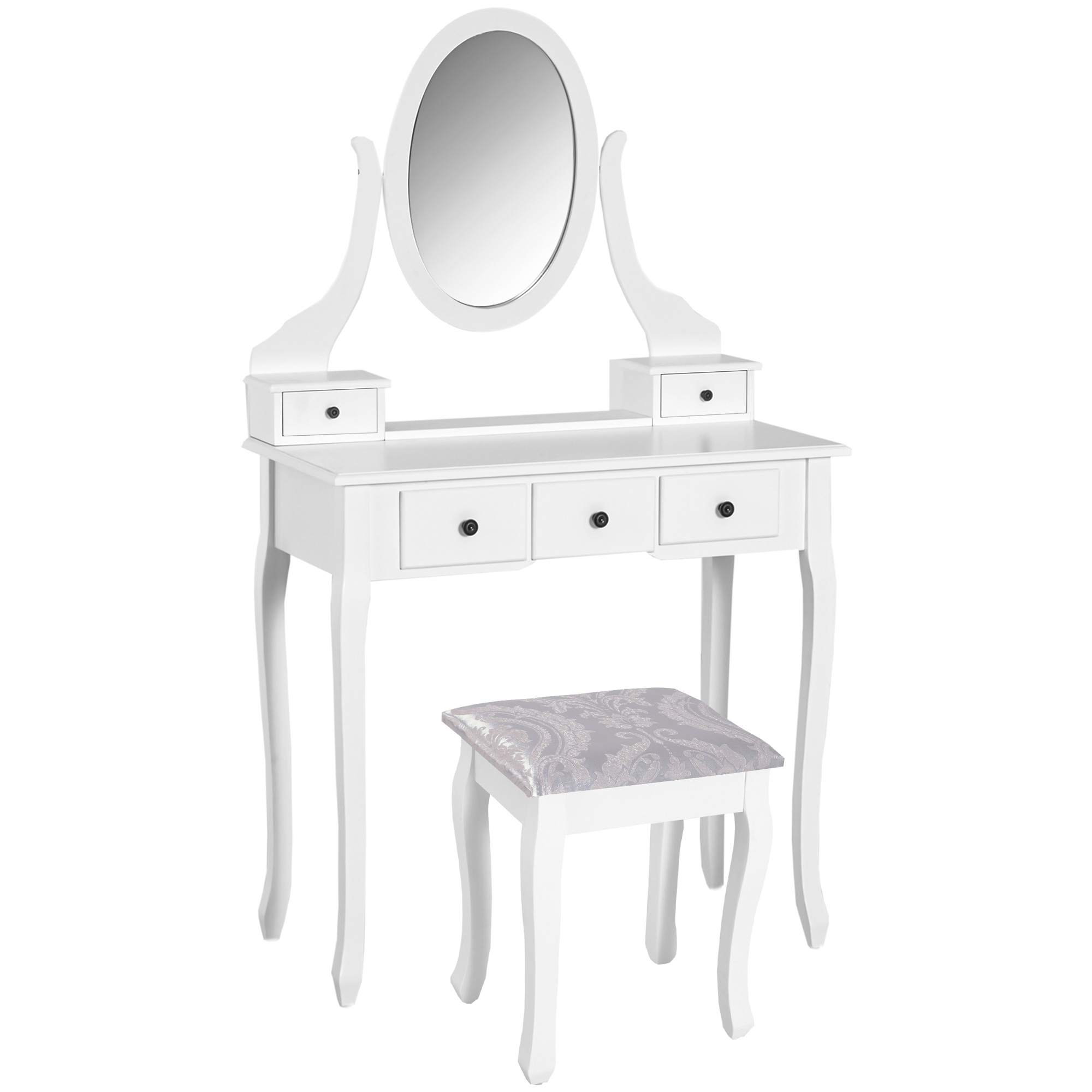 HOMCOM Schminktisch, Frisierkommode mit Hocker, Schminktisch Set, Frisiertisch, Kosmetiktisch, Weiß, 80 x 40 x 140 cm
