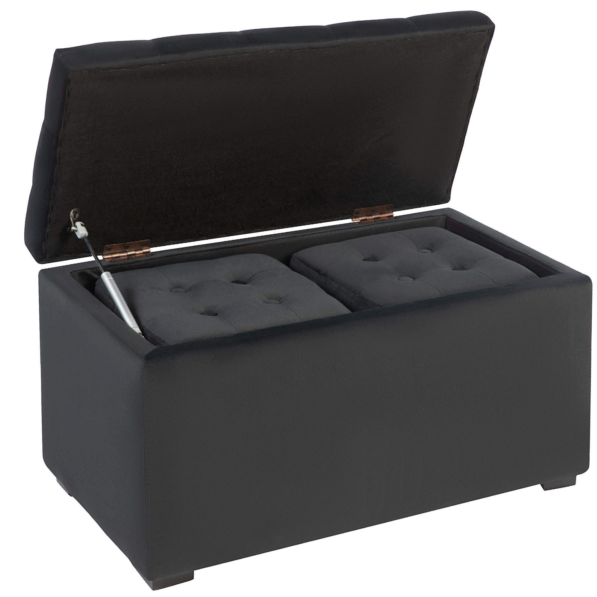 HOMCOM 3-teiliges Möbel-Set mit Stauraum, 2 x Sitzhocker, Polster-Sitztruhe, belastbar bis 130 kg, 75 x 40 x 42 cm, Dunkelgrau