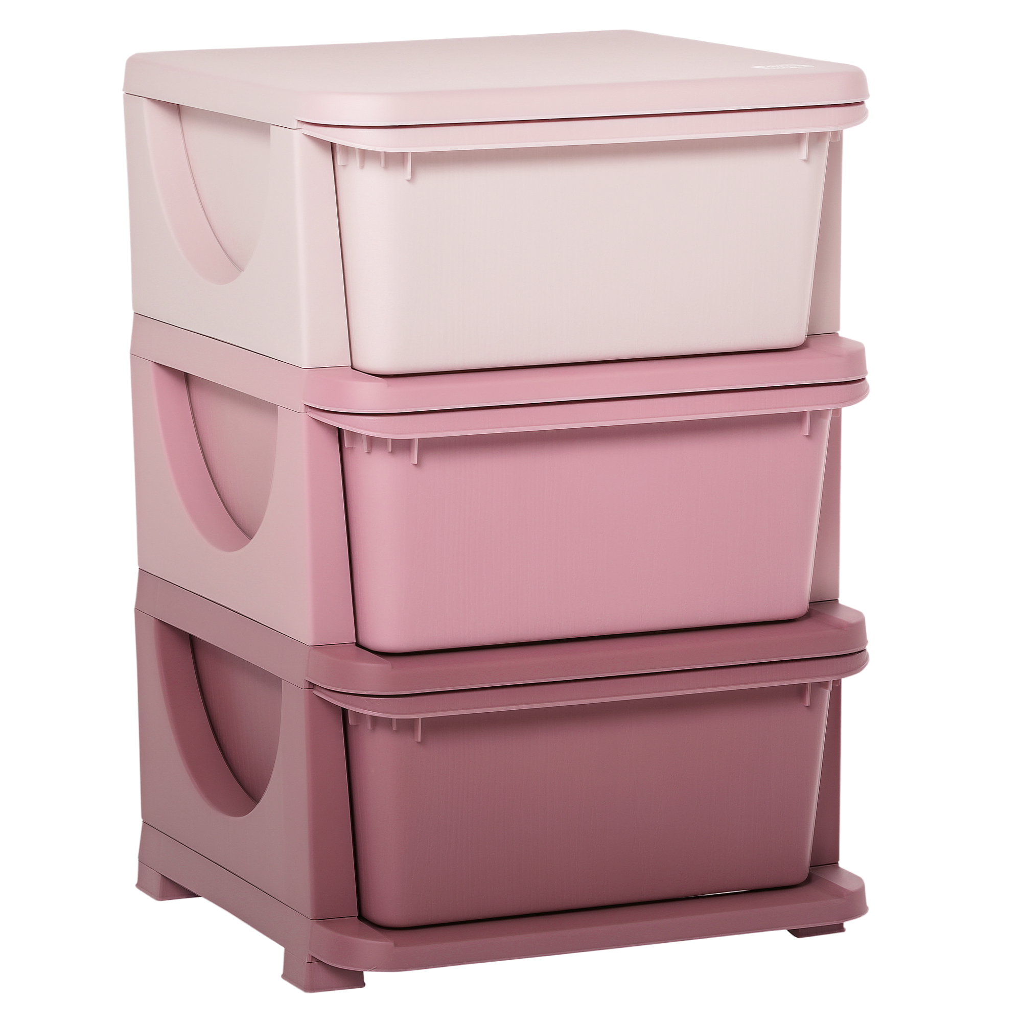 HOMCOM Aufbewahrungsboxen für Kinder, 3 Schubladen, abgerundete Kanten, erhöhtes Design, 37x37x56,5 cm, Rosa