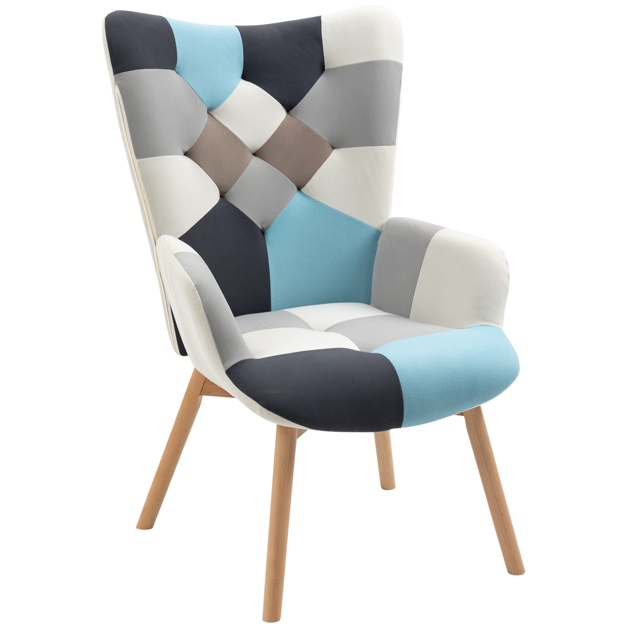 HOMCOM Ohrensessel mit gestepptem Samtbezug und Holzbeinen, 66x76x98cm, Mehrfarbig