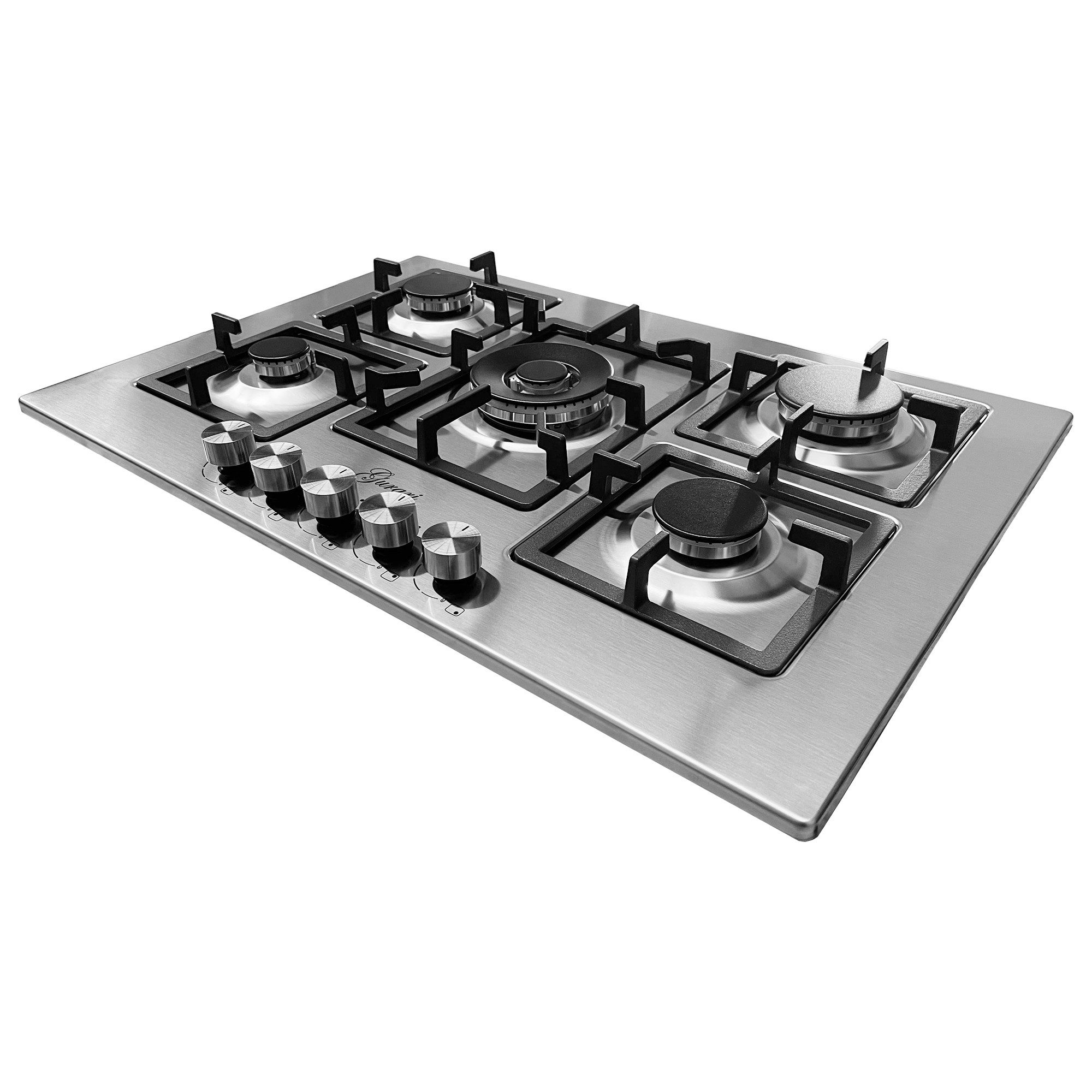 Gas-Kochfeld GCH FQ 755+WOK Adapter+Kaffeadapter, 75 cm, Edelstahl, 4,0 KW WOK, 5 Gasbrenner,Erdgas, FL.Gas