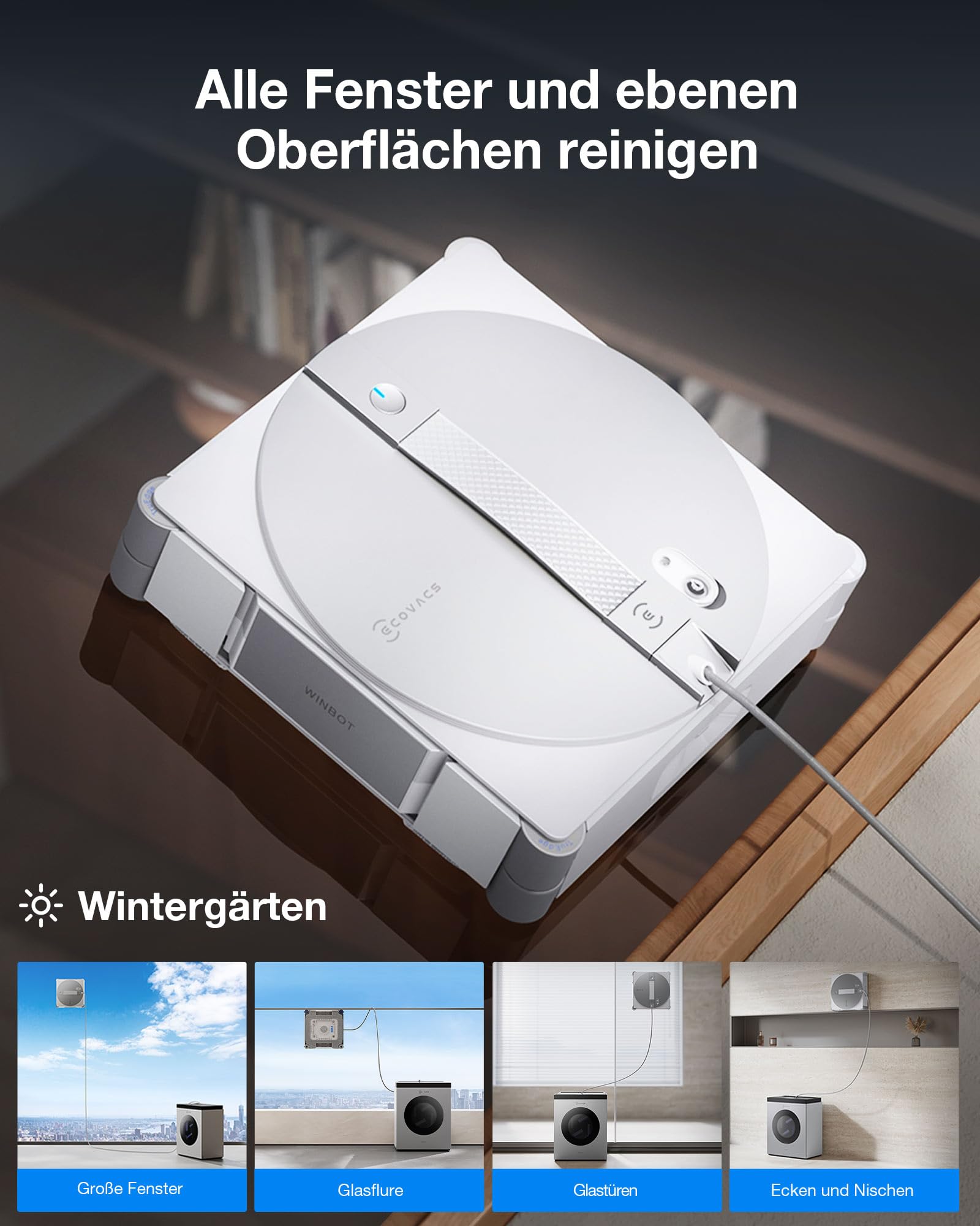 Fensterputzroboter W3 OMNI mit Multifunktionsstation, automatischer Wischpad-Reinigung und App-Steuerung
