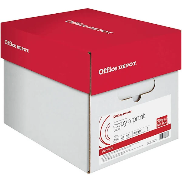 Office Depot White Copy Print Paper, 8.5&prime;&prime; x 11&prime;&prime;, 20 lb, 500 Sheets/Ream, 5 Reams/Case, High Brightness