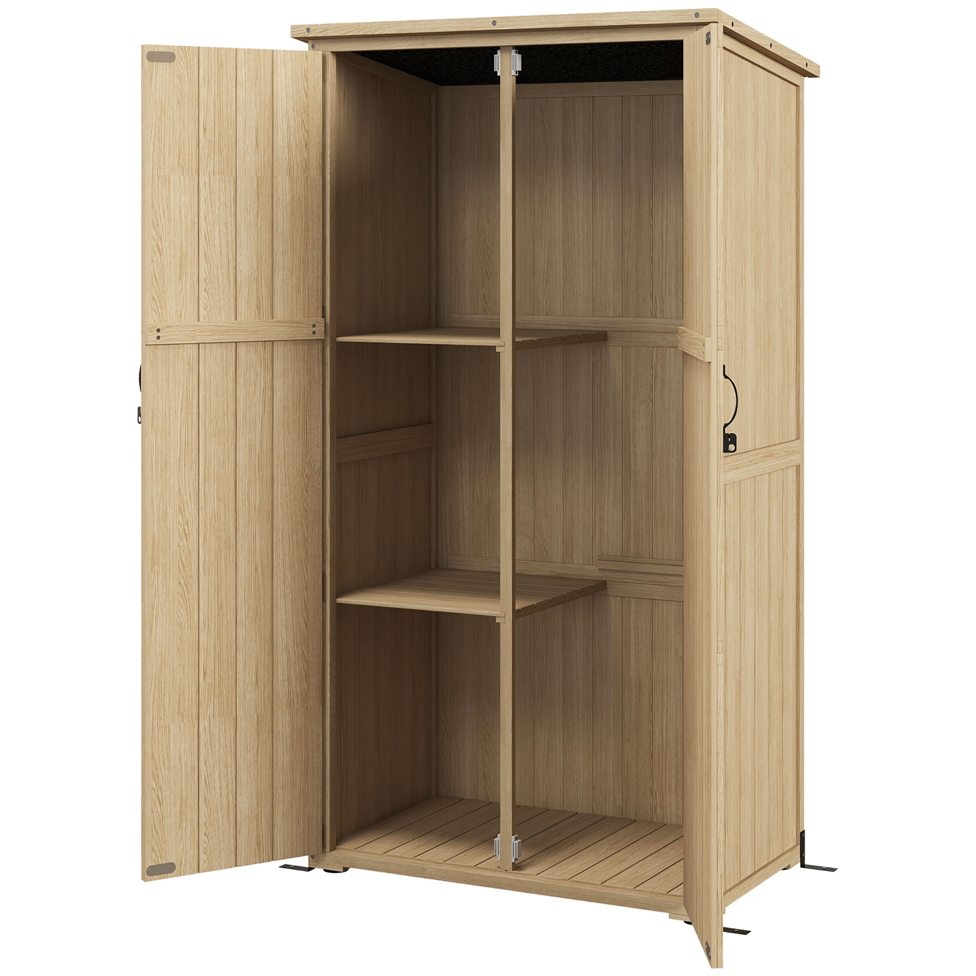 Outsunny Gartenschrank Schuppen für Werkzeuge 90L x 54,5B x 161/168,5H cm 2 Regale bitumendach dichtung kiefer imprägniert
