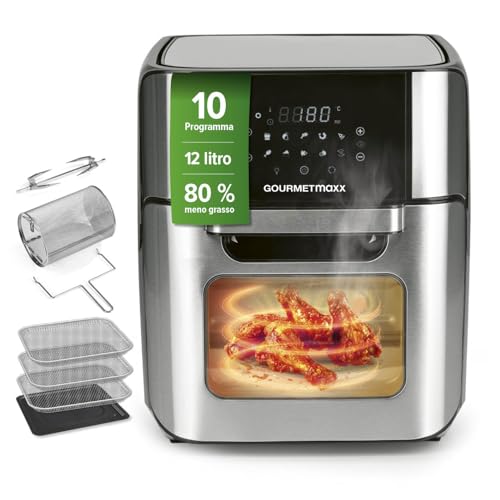GOURMETmaxx Friggitrice digitale ad aria calda 12 L, forno XXL in acciaio inox | Timer, display touch, spiedo rotante | Frittura a basso contenuto di grassi e a risparmio energetico | 1800 W : Amazon.it: Casa e cucina