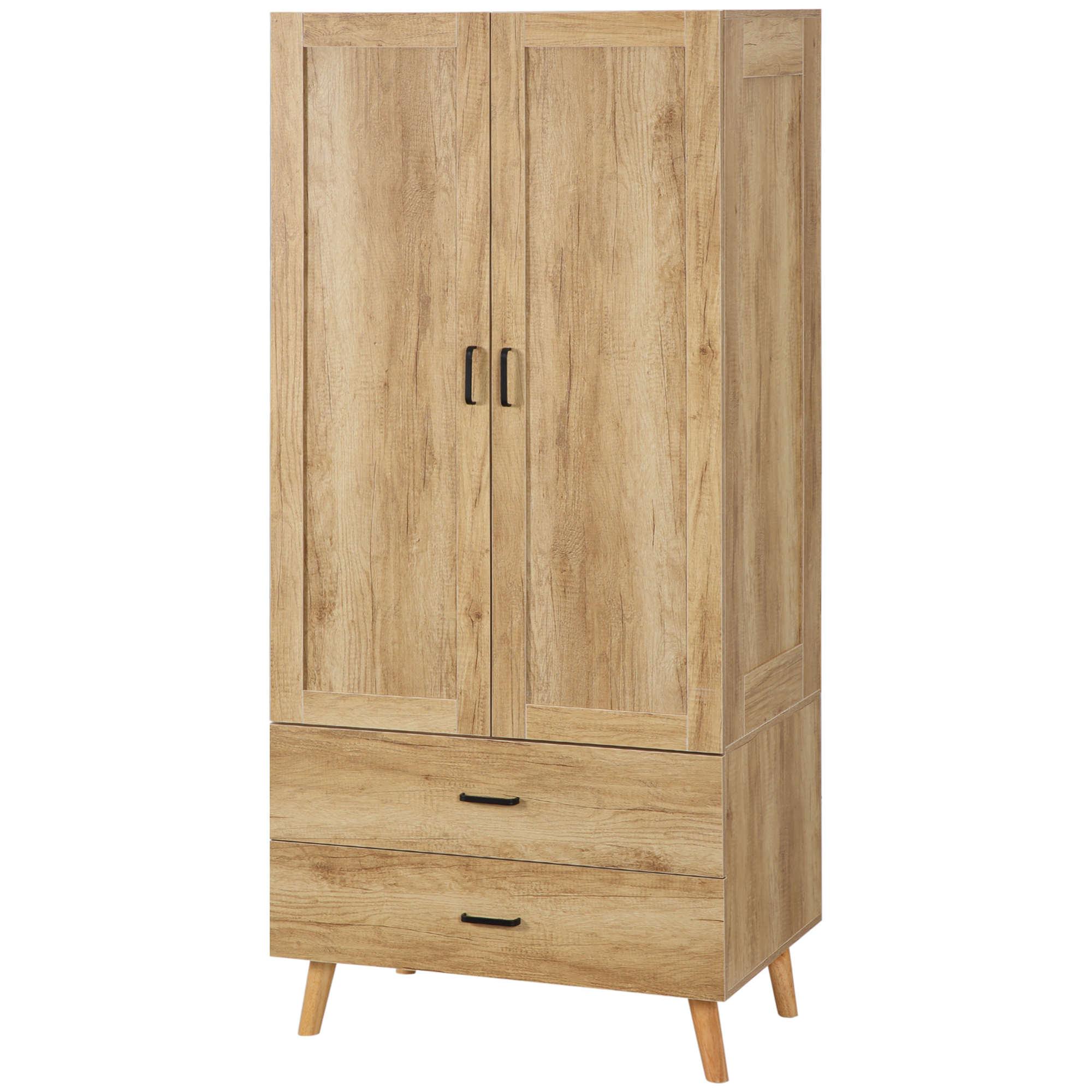 HOMCOM Kleiderschrank Kleiderschrank mit 2 Türen und 2 Schubladen mit Kleiderstange - 80 x 54 x 180 cm