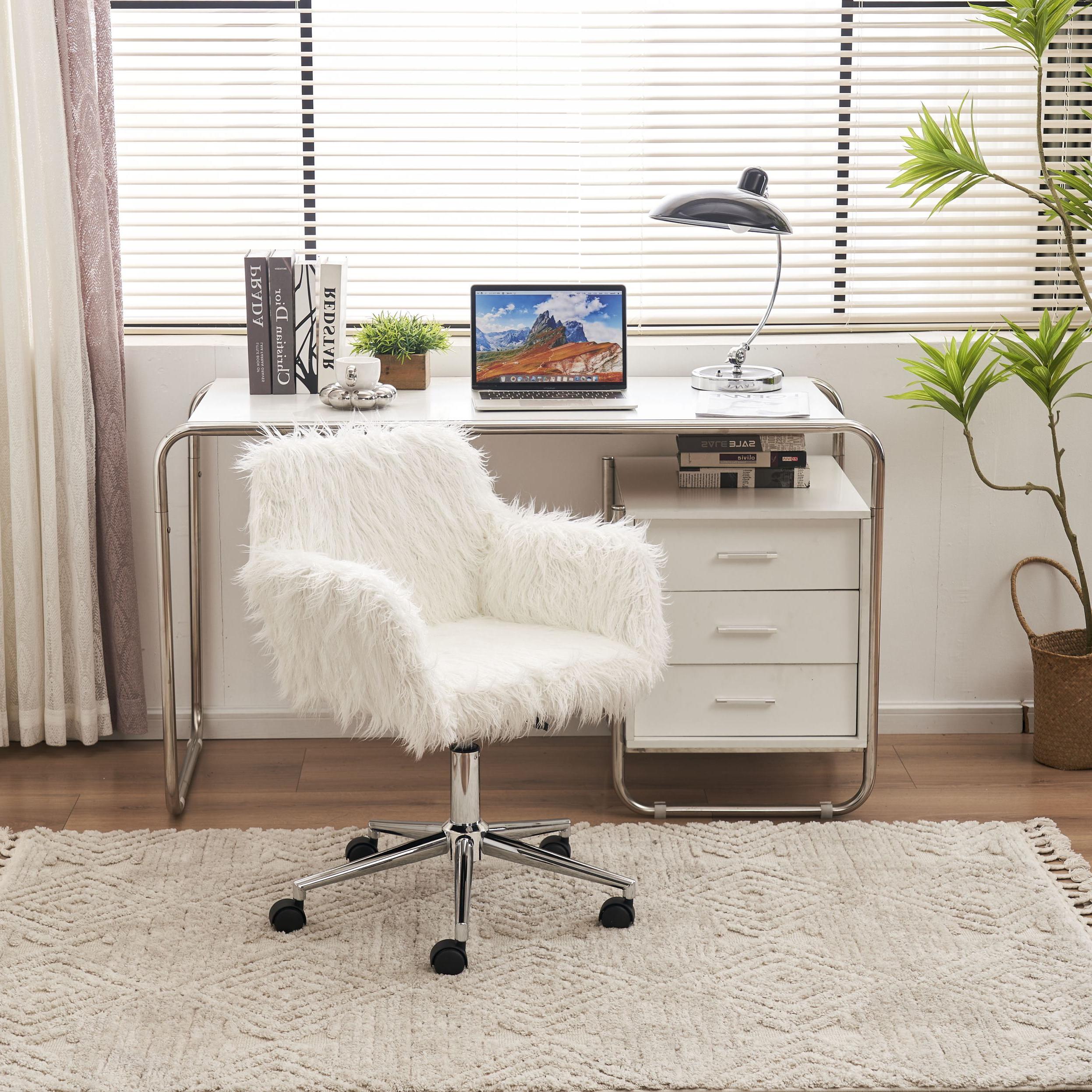 Verstellbarer Arbeitsstuhl mit Drehfunktion, verschleißfestes Kunstpelzkissen, ergonomisches Design, 55,88×55,11×83,82 cm, Weiß