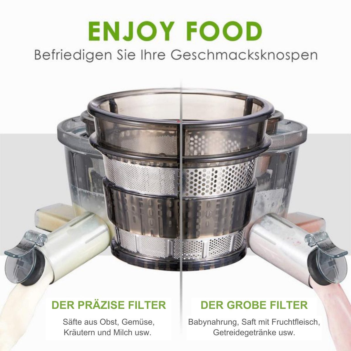 Entsafter Elektrischer Slow Juicer mit 75mm Einfüllöffnung Tropfstop Saftpresse