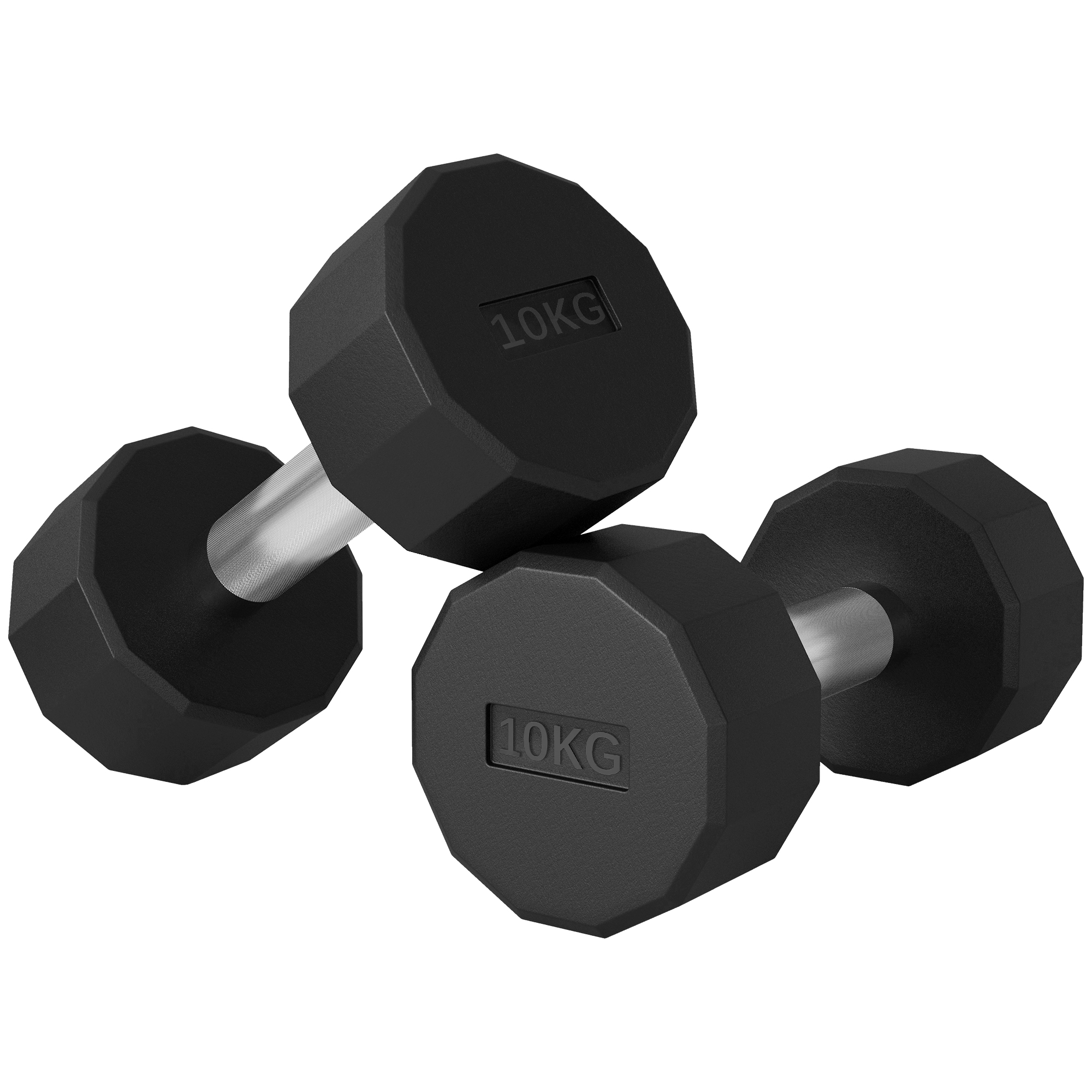 SPORTNOW Kurzhantel-Set 2 x 10kg, kein Wegrollen, rutschfester Griff, Gummimantel, Metallkern, Schwarz
