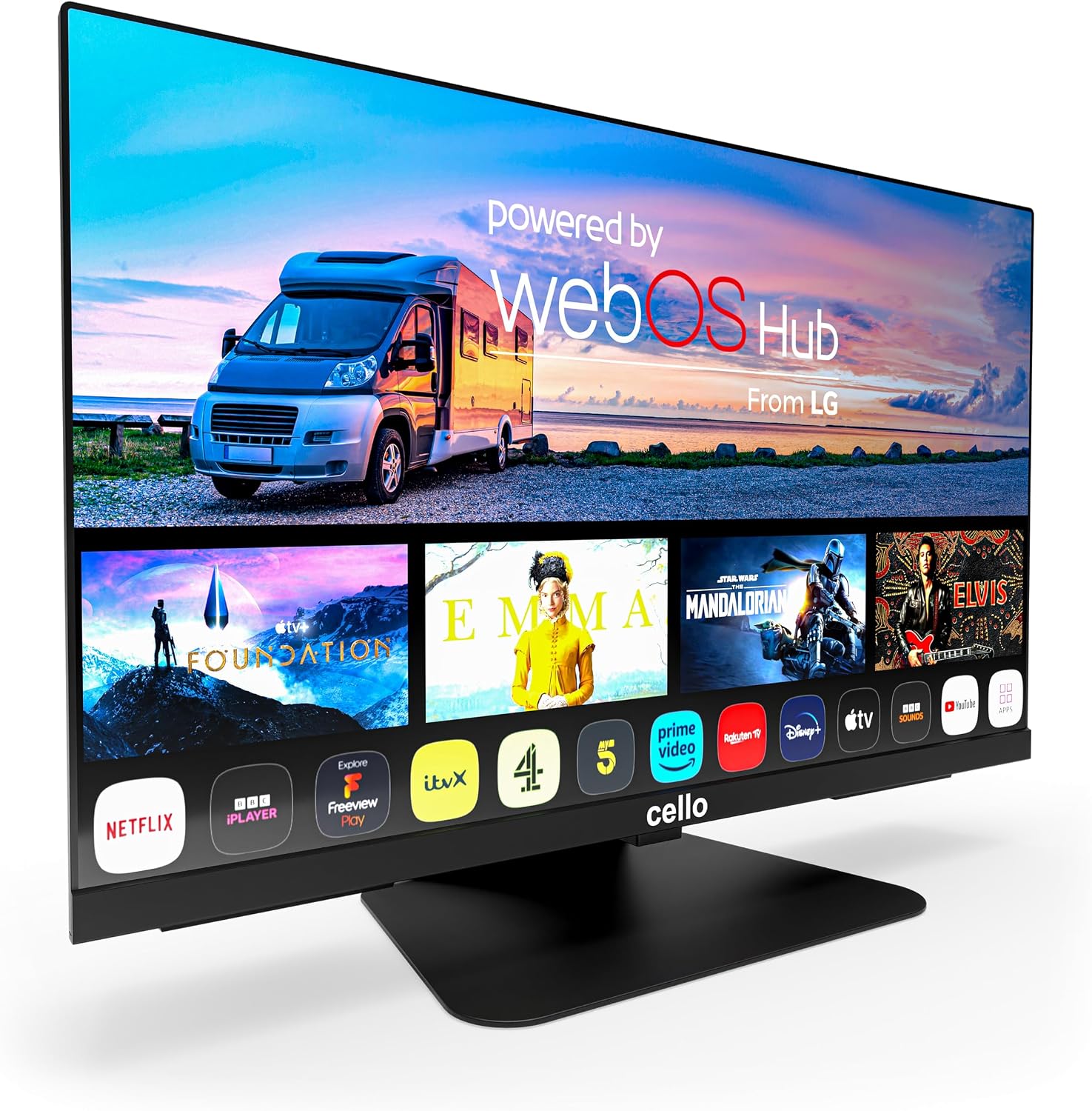 Cello C2224WSF Smart TV/DVD 12V da 22', WebOS, Bluetooth, Audio Pitch Perfect, ideale per Camper, Caravan e Barca