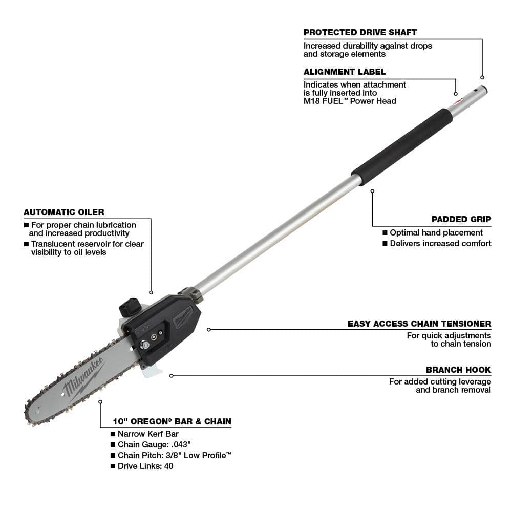 Milwaukee 49-16-2720 M18 FUEL QUIK-LOK 10 in. Pole Saw Attachment (Tool-Only)
