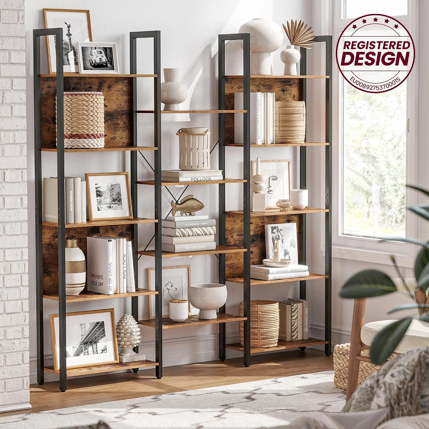 VASAGLE Bücherregal mit Metallrahmen, Standregal im Industrial-Stil