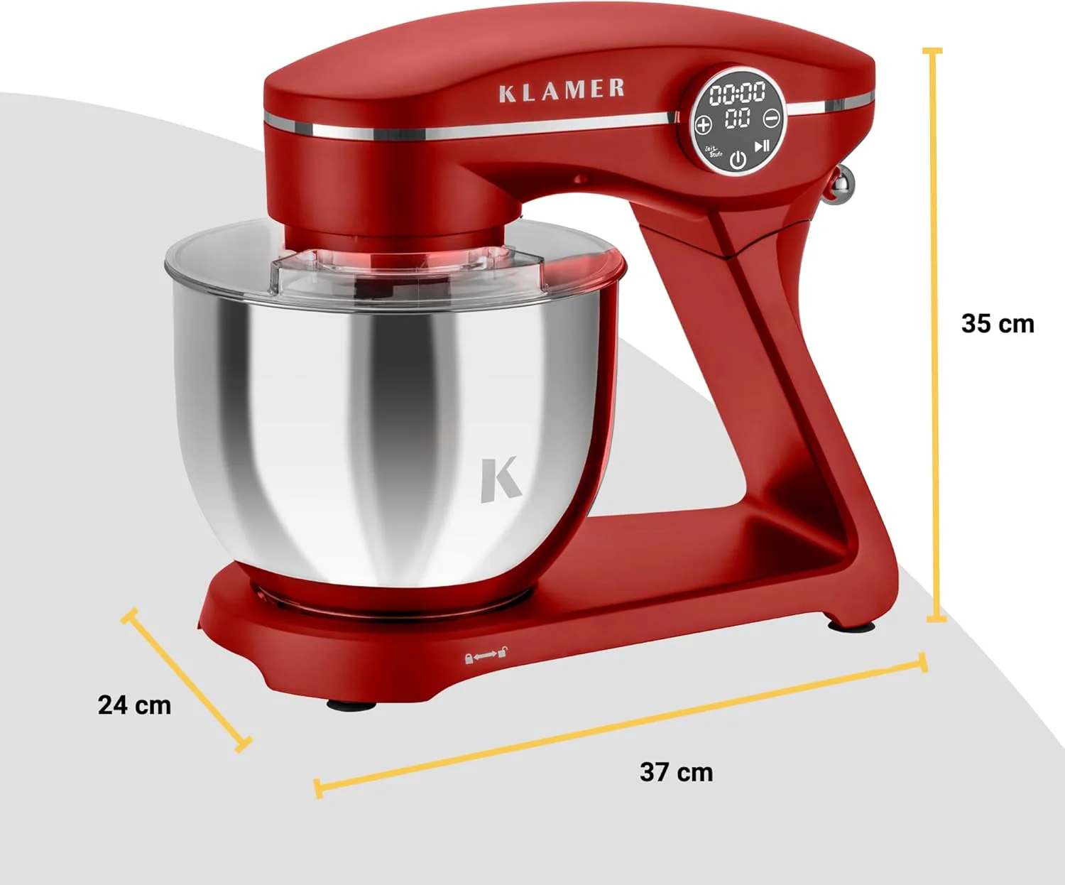 KLAMER Keukenmachine 1800W, Kneedmachine met 6 Liter RVS Kom, 10 Snelheidsstanden met Timer, Klopper, Deeghaak, Garde en Spatdeksel