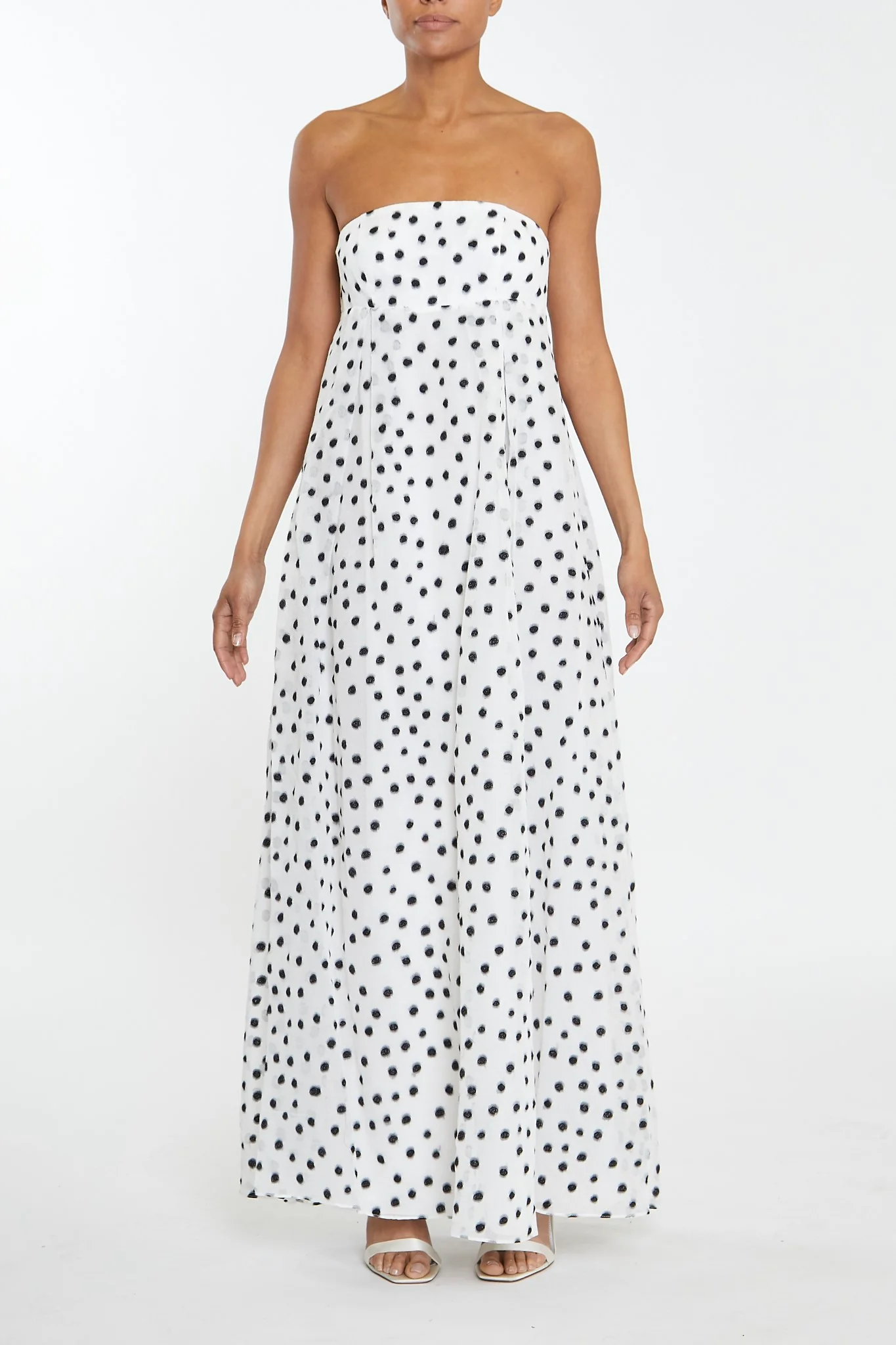 Aurelia White-Black Organza Spot Maxi-Dress