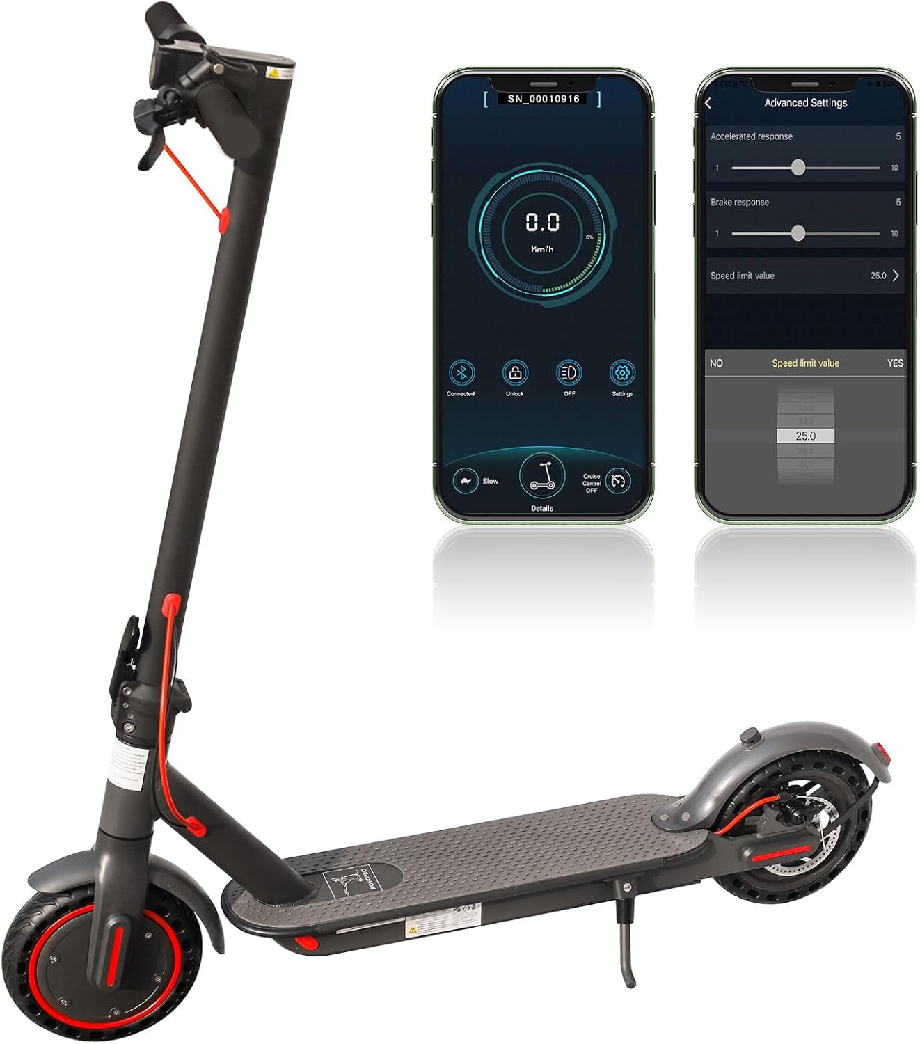 AOVOPRO Monopattino Elettrico di Indicatori di Direzione, Motore da 350W, Autonomia di 30-35 km, Velocità Massima 25 km/h, 3 Impostazioni di Velocità, Controllo App