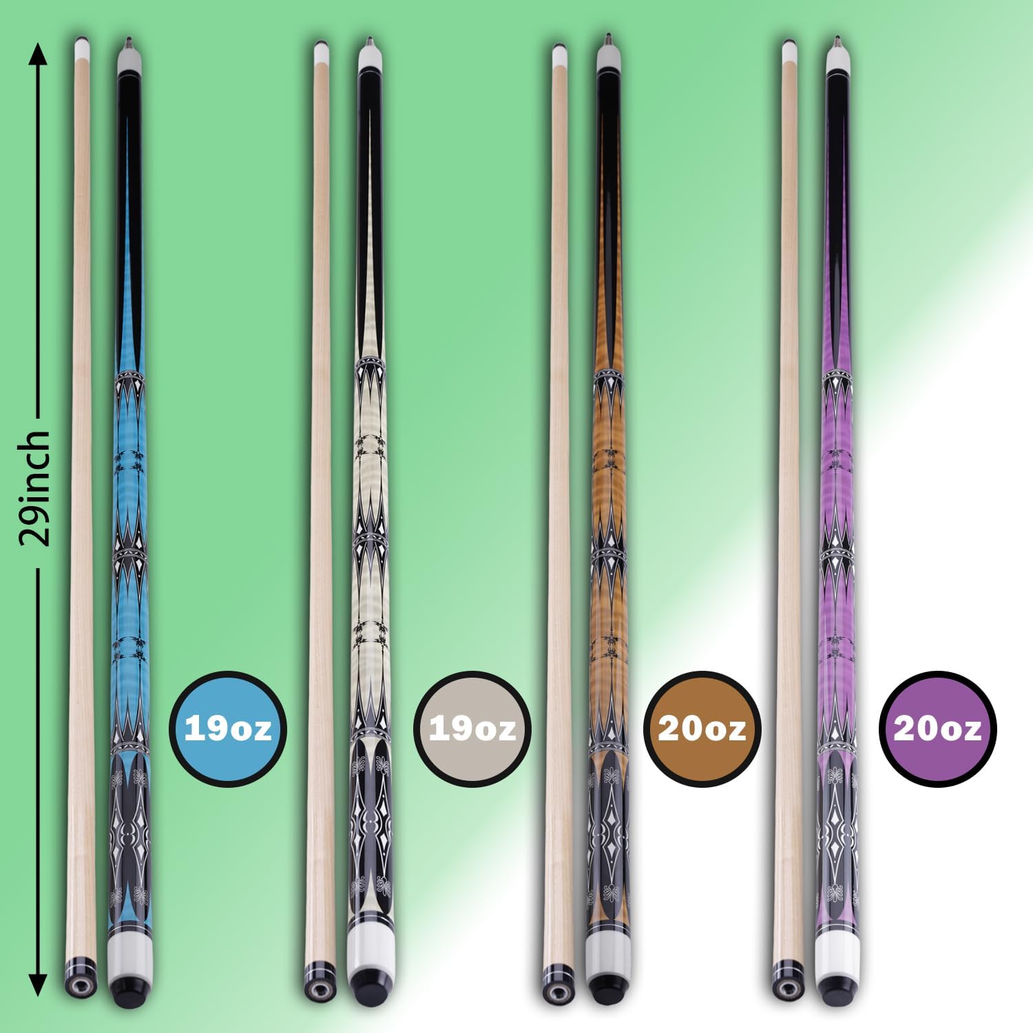 Sinsilvie 13mm 58 Pollici 19 20 Once Stecche Biliardo Pool,1/2 Maple Pool Cue Stick,Bastone da Biliardo da Bar per Uomini e Donne.