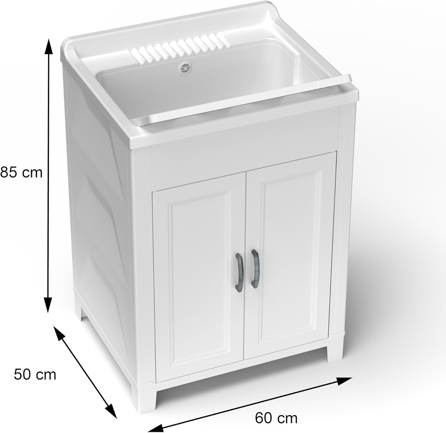 Adventa: Mobile lavatoio in resina di PP, Facile da montare, Vasca Resistente agli acidi di uso comune, Lavanderia, Garage, Esterno, 60L x 50P x 85H cm, Bianco