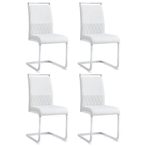 Set aus 4 modernen und ergonomischen Esszimmerstühlen mit hoher Rückenlehne aus Kunstleder und Stoff in Leinenoptik, Weiß