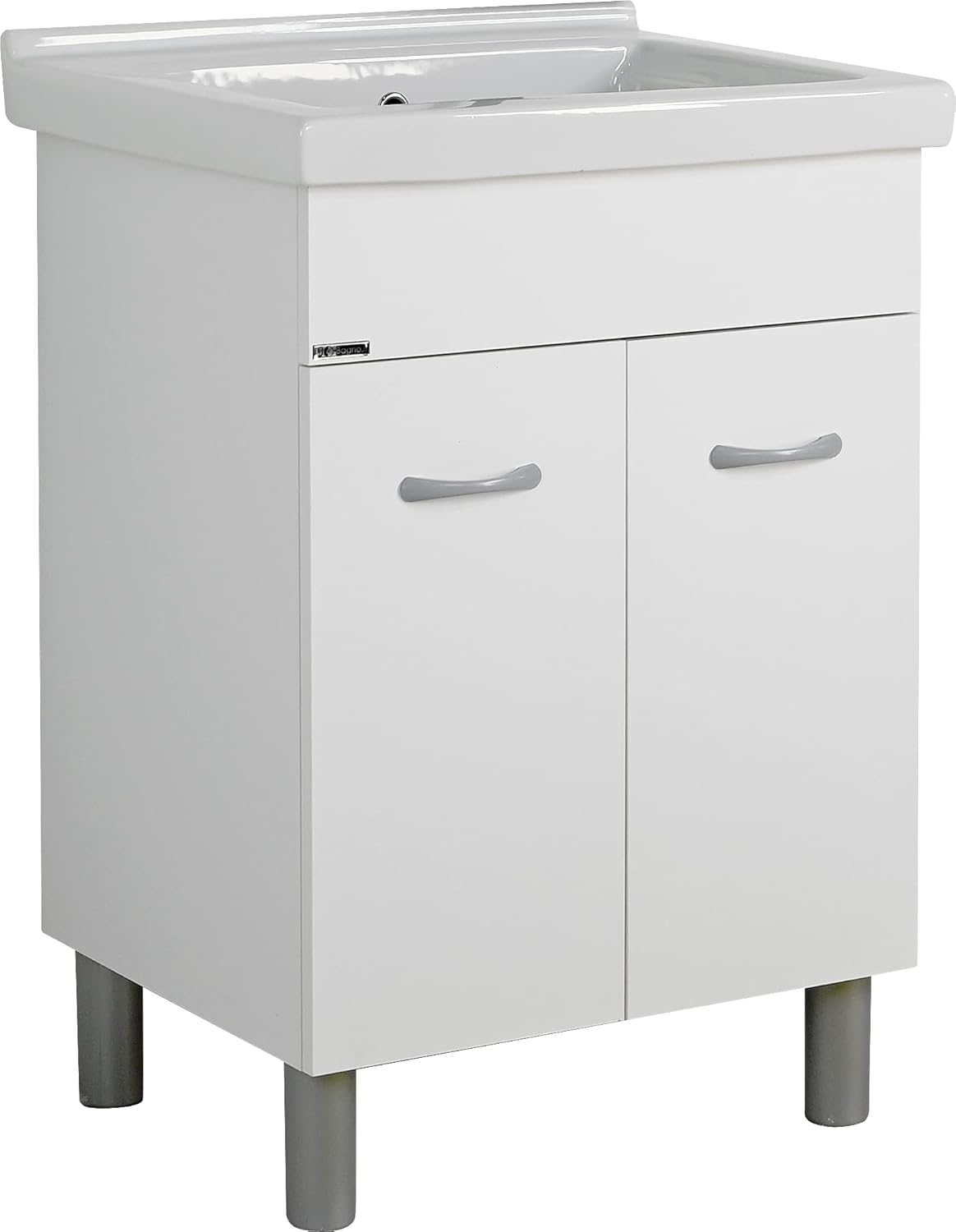 Mobile LAVATOIO Ceramica 60 x 50 x H 88 RENO Design Bianco Incluso di PILETTA in Acciaio E SIFONE Pilozza Profonda 33 cm (NO Foro Rubinetto)