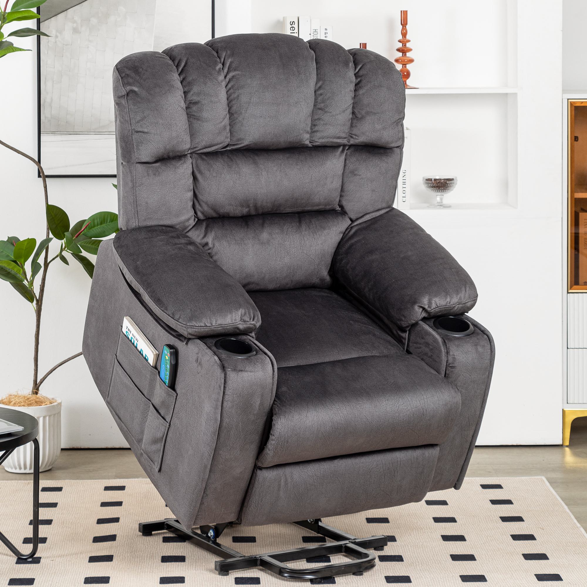 Aufstehsessel, elektrisch verstellbarer Massagesessel mit Getränkehalter für ältere Menschen, 84x100x105 cm, Grau