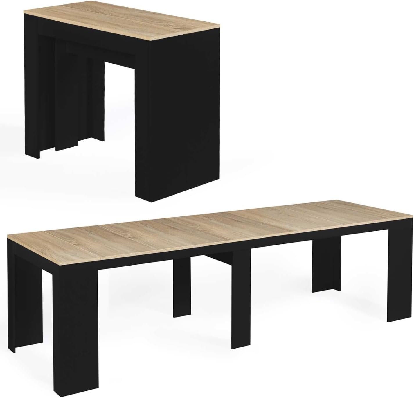 IDMarket - Consolle allungabile ORLANDO, 14 persone, 300 cm, legno nero e impiallacciato faggio