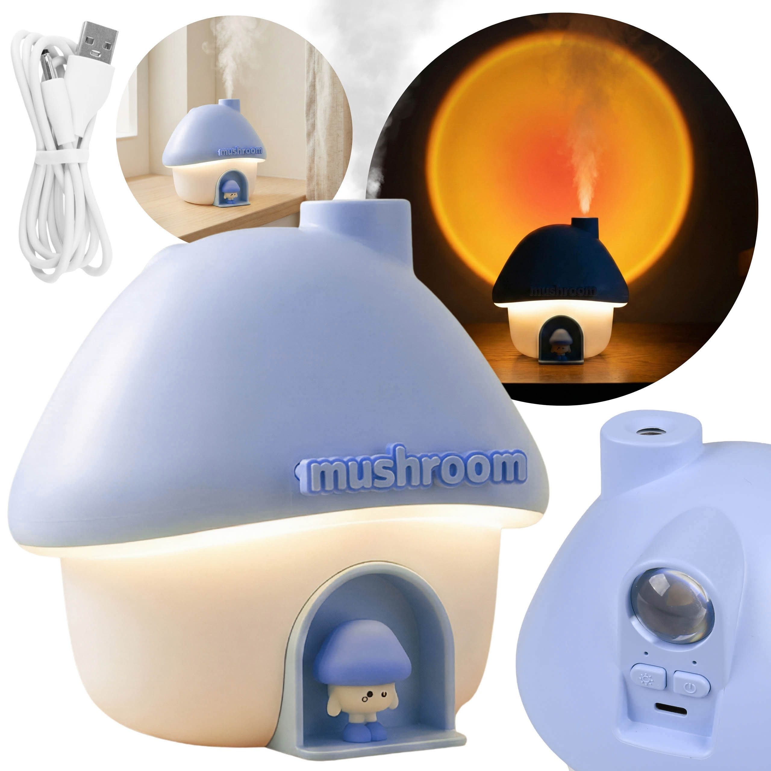 Luftbefeuchter Mary's Luftbefeuchter mit LED-Lampe, violettes Pilz-Design, USB