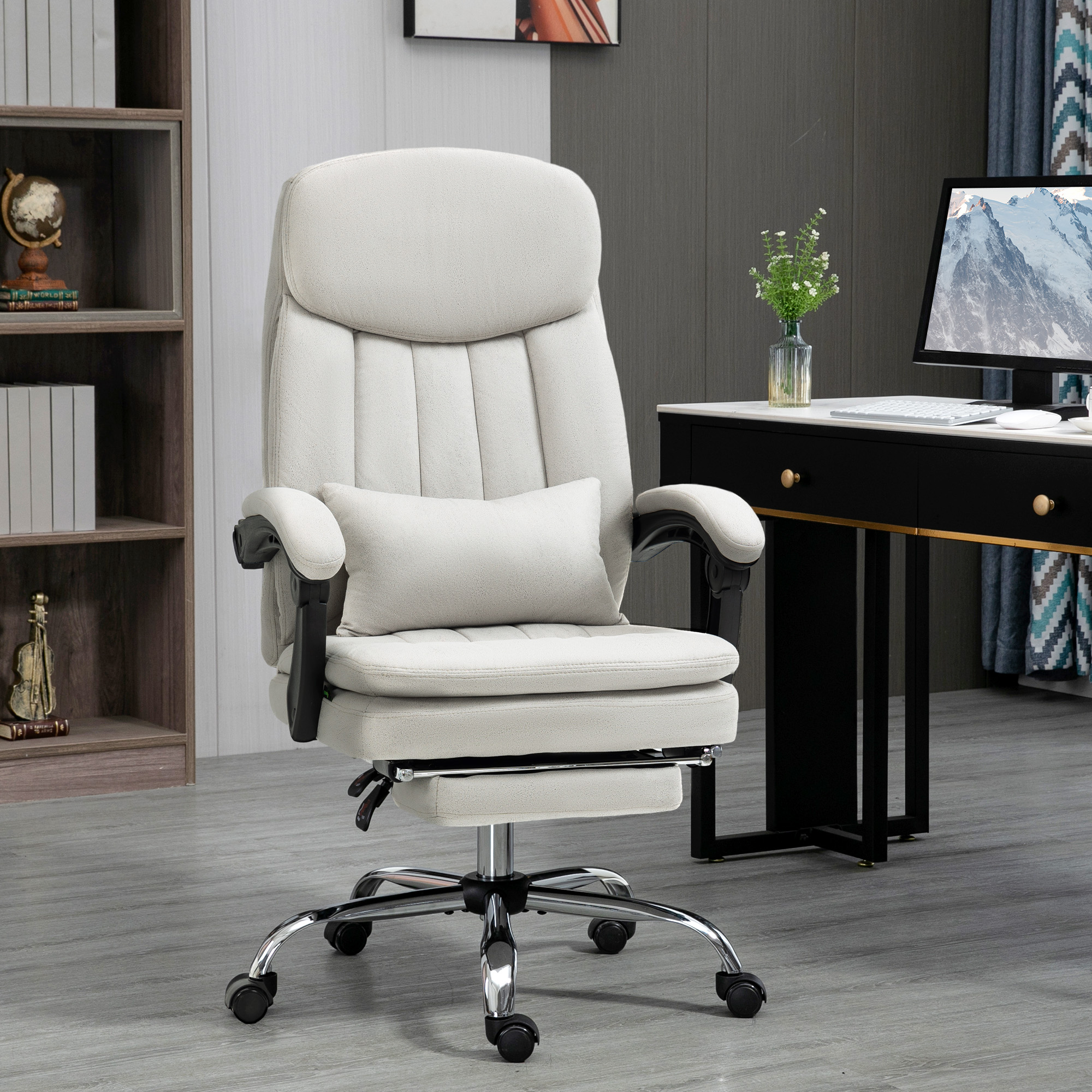Vinsetto Bürostuhl mit Massage- und Heizfunktion, ergonomisch, 66x67x110-118cm, Cremeweiß