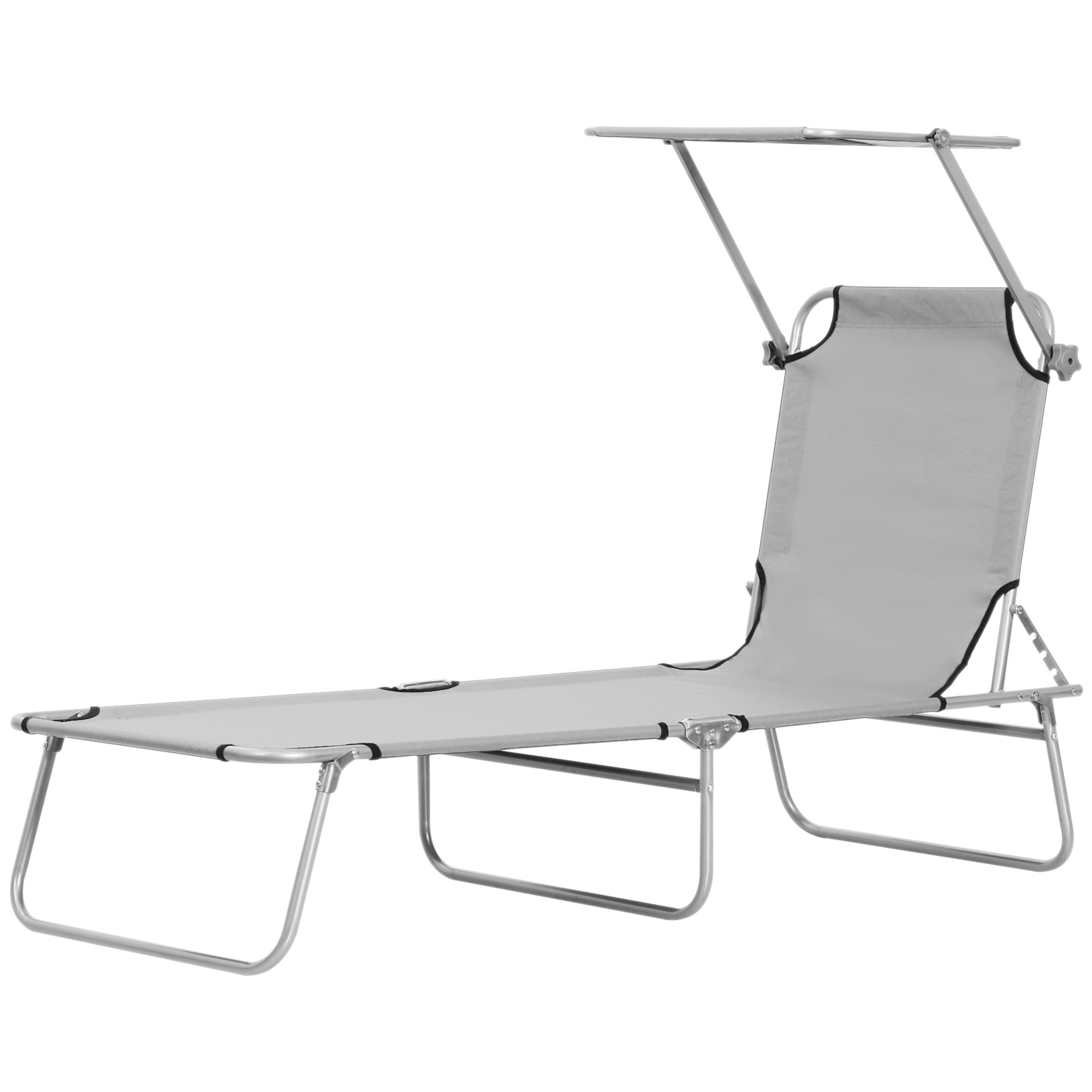 Outsunny Sonnenliege, Gartenliege, Wellnessliege, Strandliege, klappbar, mit Sonnenschutz, 187 x 58 x 36 cm, Grau