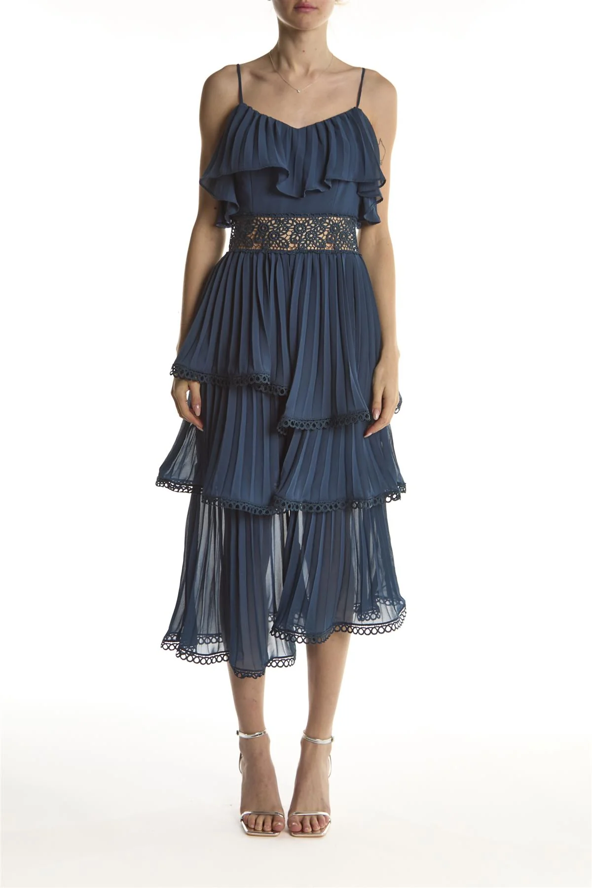 Marie Petrol Blue Waterfall Midi-Dress