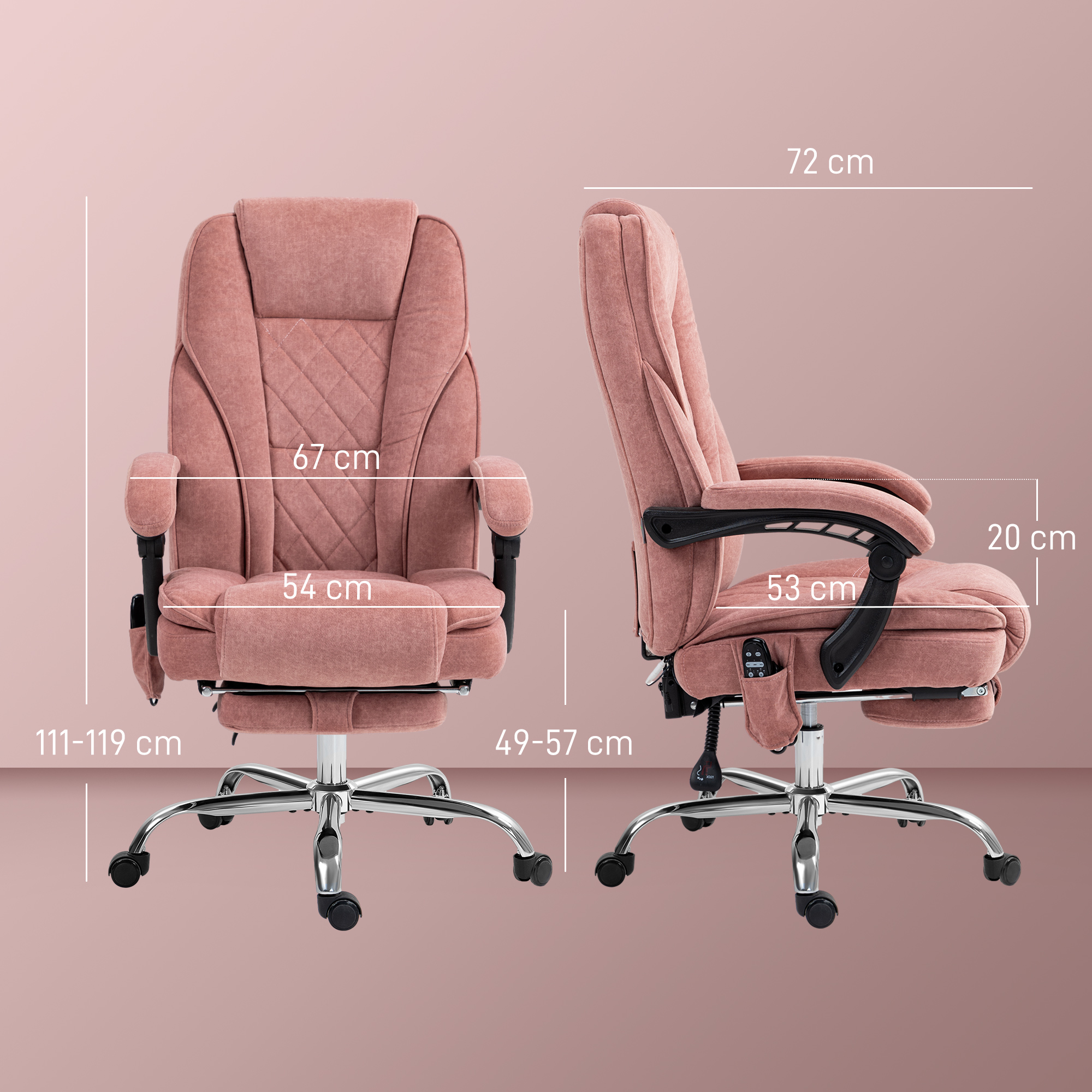 Vinsetto Ergonomische Bureaustoel met Massagefunctie, Voetensteun, Draaibaar, Rolbaar, Roze