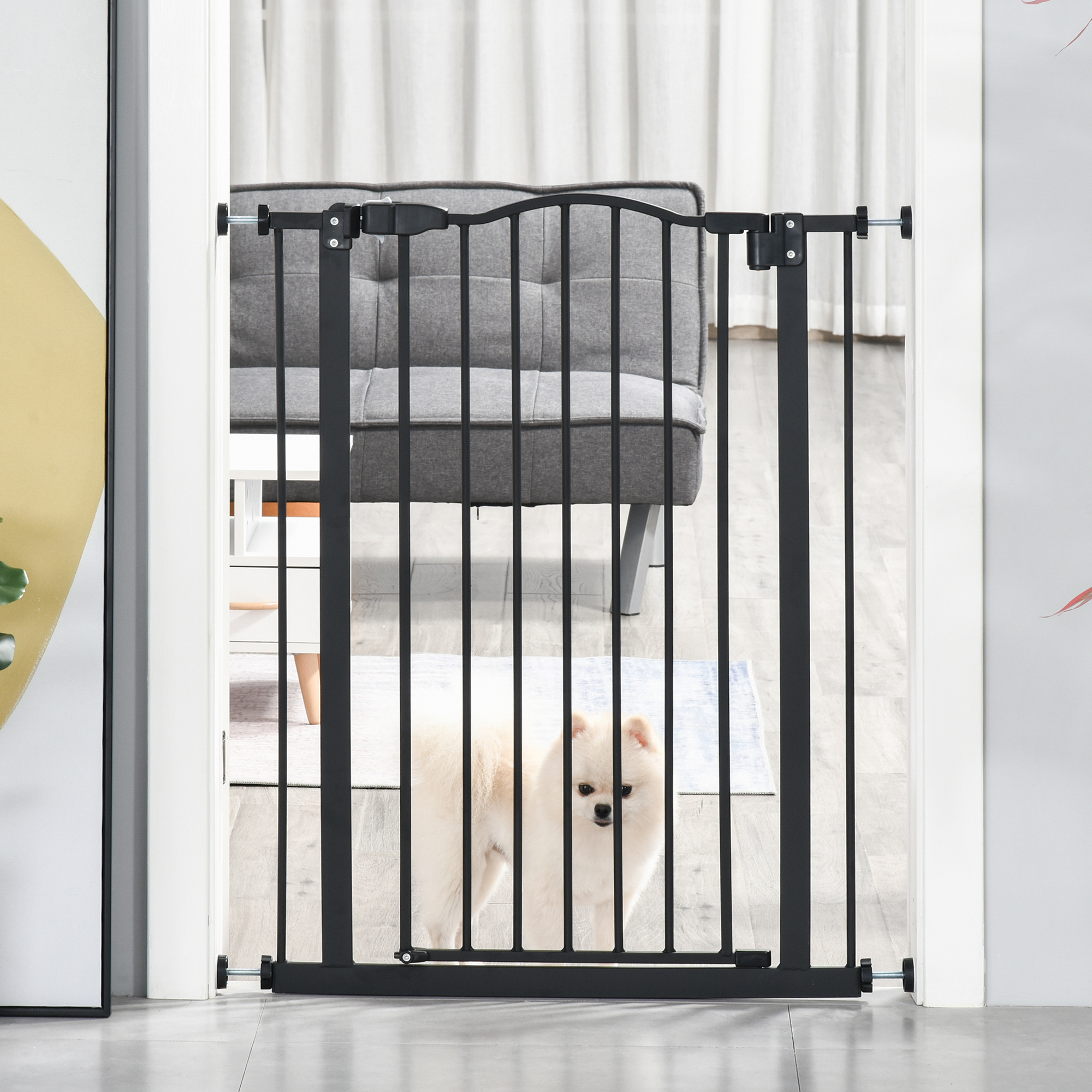 PawHut Hundeschutztür zum Ausziehen 74-80 cm automatische Schließung Druckmontage Schwarz