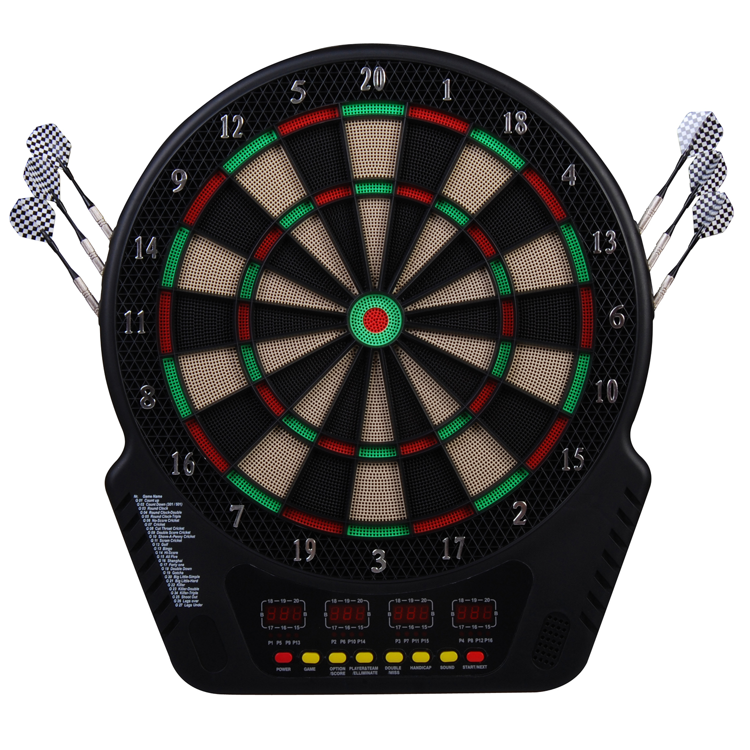 HOMCOM Elektronische Dartscheibe Dartboard Dart-set mit LED Anzeige mit automatischer Wertung Soundeffekte 6 Darts 24 Dartköpfe 27 Spiele und 243 Trefferoptionen für 16 Spieler 44 x 51,5 x 3,2 cm