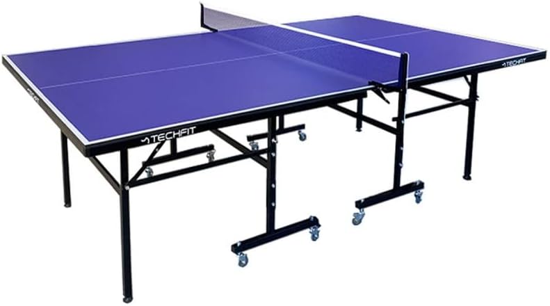 TechFit Tavolo da Ping Pong Professionale per Interni - Pieghevole da Interno con Inclinazione Unilaterale, Struttura Metallica Nera, Rete da 180 cm, Roti Silconate con Freni, 274x152,5x76 cm