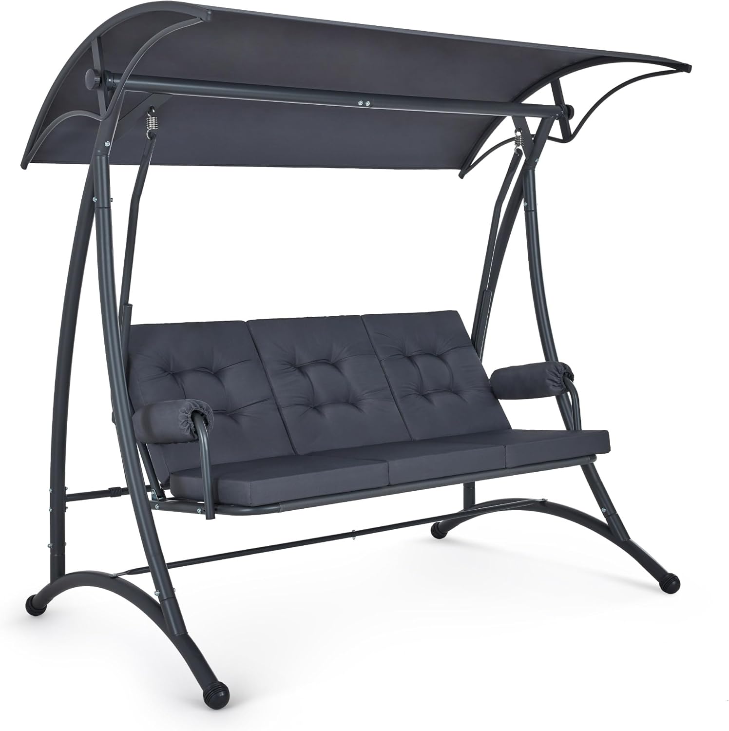 M MCombo Dondolo Hollywood a 3 posti con funzione sdraio, 3 cuscini extra spessi e ganci silenziosi, altalena da giardino silenziosa portata fino a 300 kg, 193 x 119 x 185 cm, resistente alle