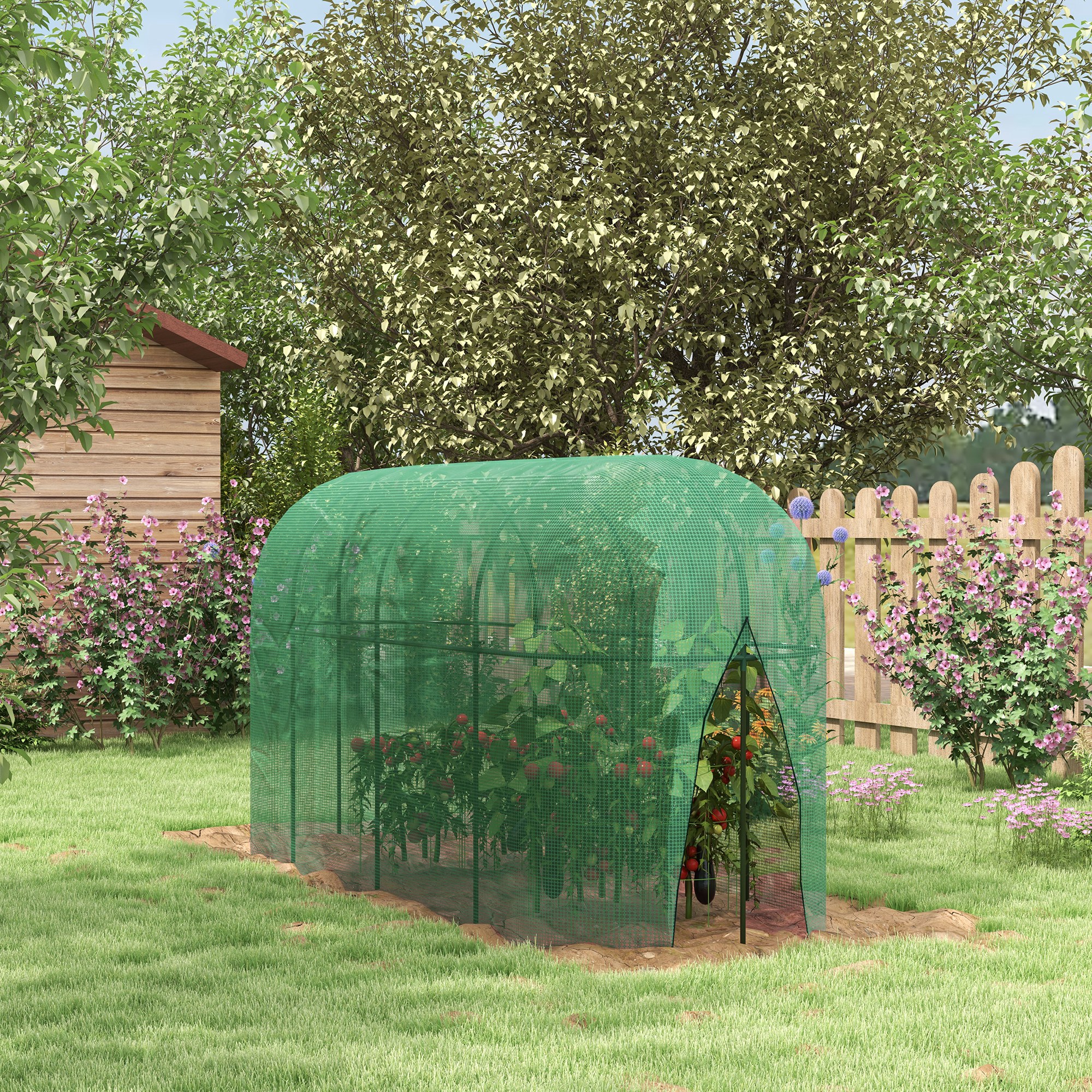 Outsunny Vogelschutznetz, Metallgestell, Reißverschlusstür, einfacher Auf- und Abbau, 3 x 1 x 1,5 m, Grün