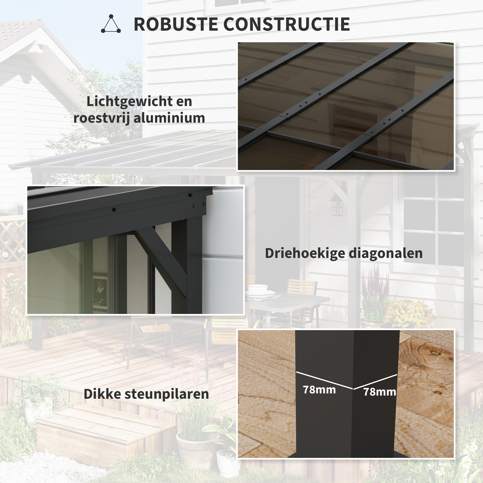 Outsunny 3 x 3 m Metalen Pergola, Tuinpergola met Waterdicht Dak, Vrijstaand, Windbestendig, UV-bestendig, Donkergrijs