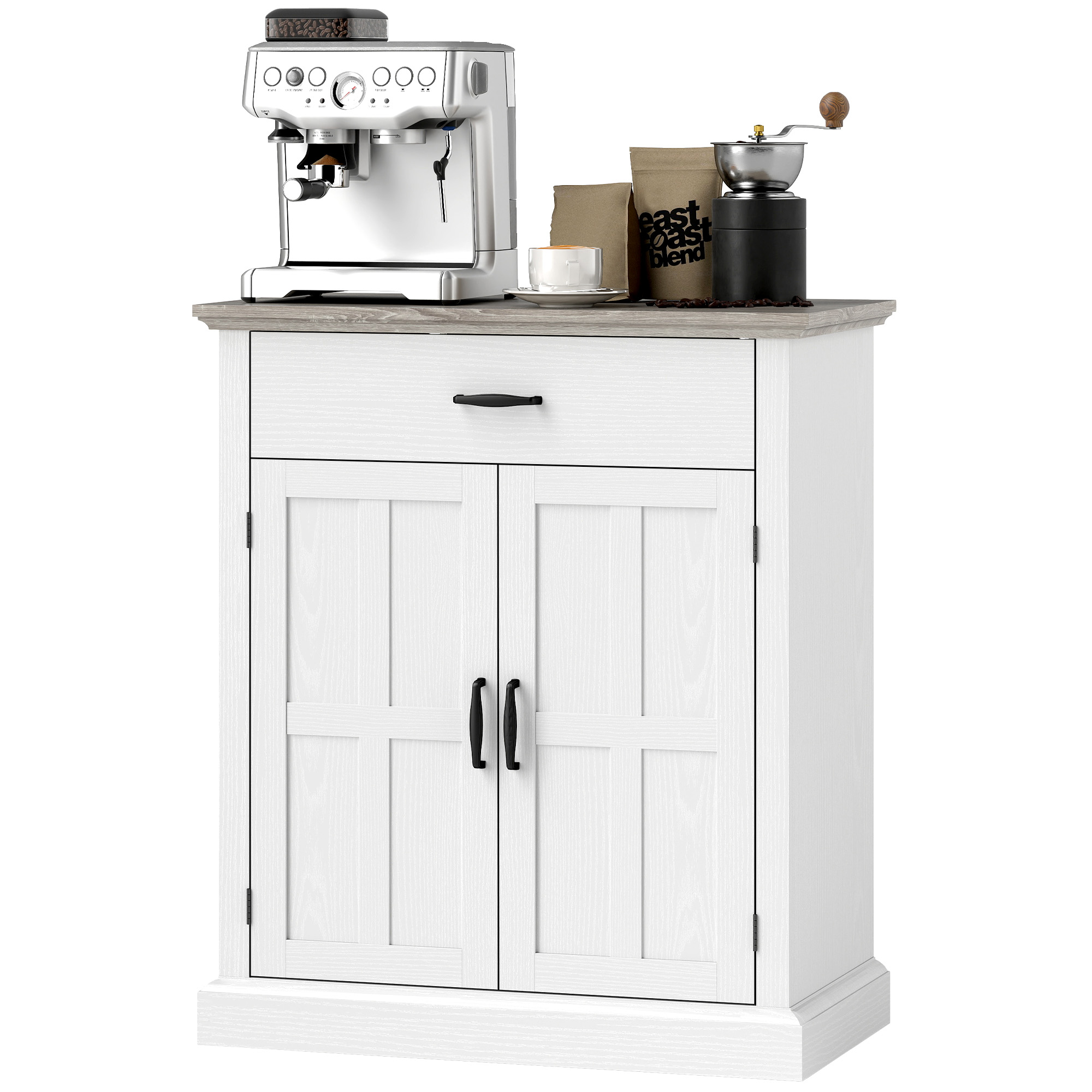 HOMCOM Wohnzimmerschrank im modernen Stil mit 2 Türen, Schublade und verstellbarem Regal, 75,2 x 40 x 91,5 cm, weiß