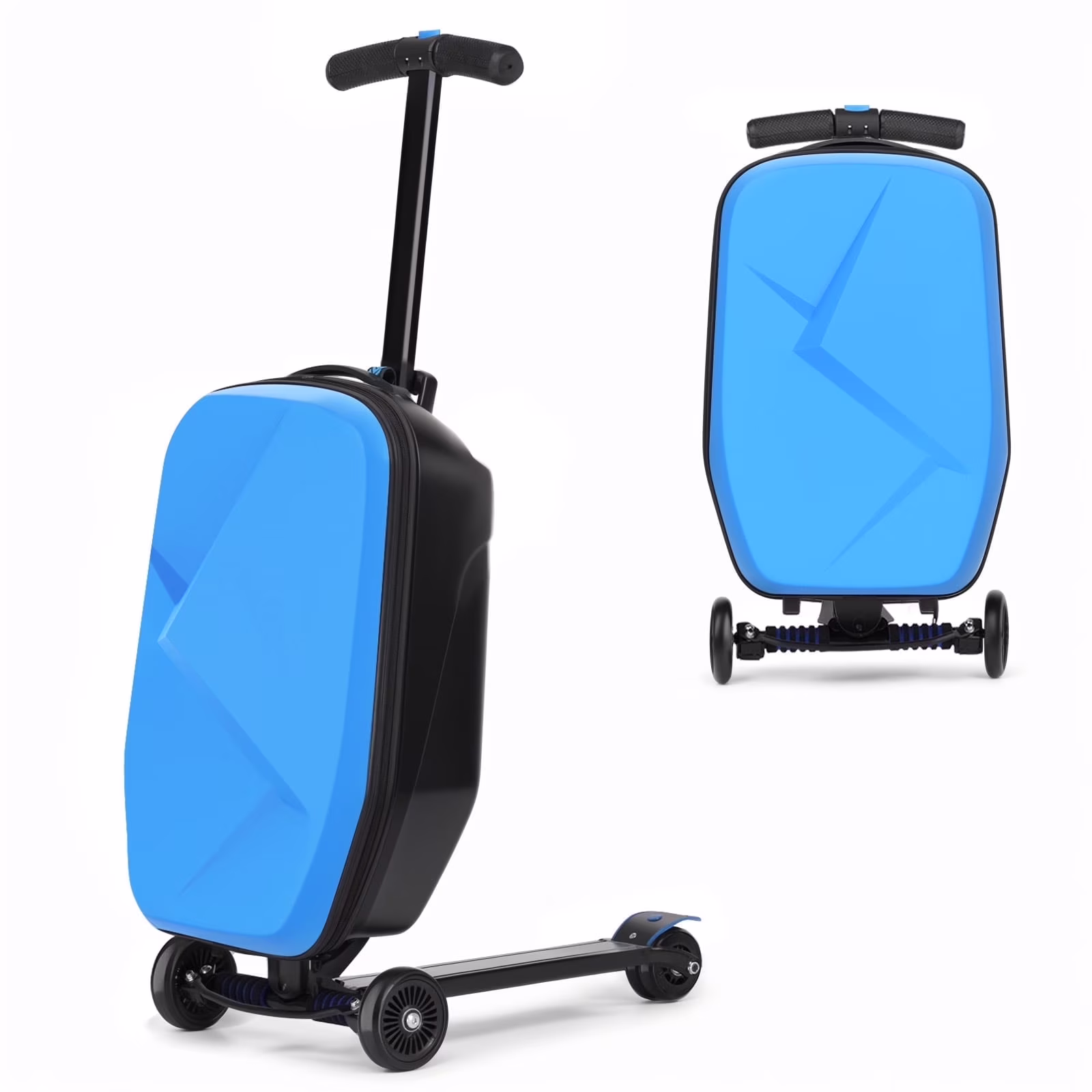Advwin Scooter Luggage for Kids & Adults, Hardside Ride on Suitcase for Kids Ages 4-15 Multifunctional Lightweight Foldable Carry on Luggage with Wheels Ride on for Children Teenagers, Pink